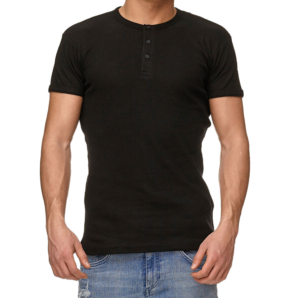Mens Henley T-shirt Short Sleeve Ex Brand Plain Grandad Neck Tops Casual Summer