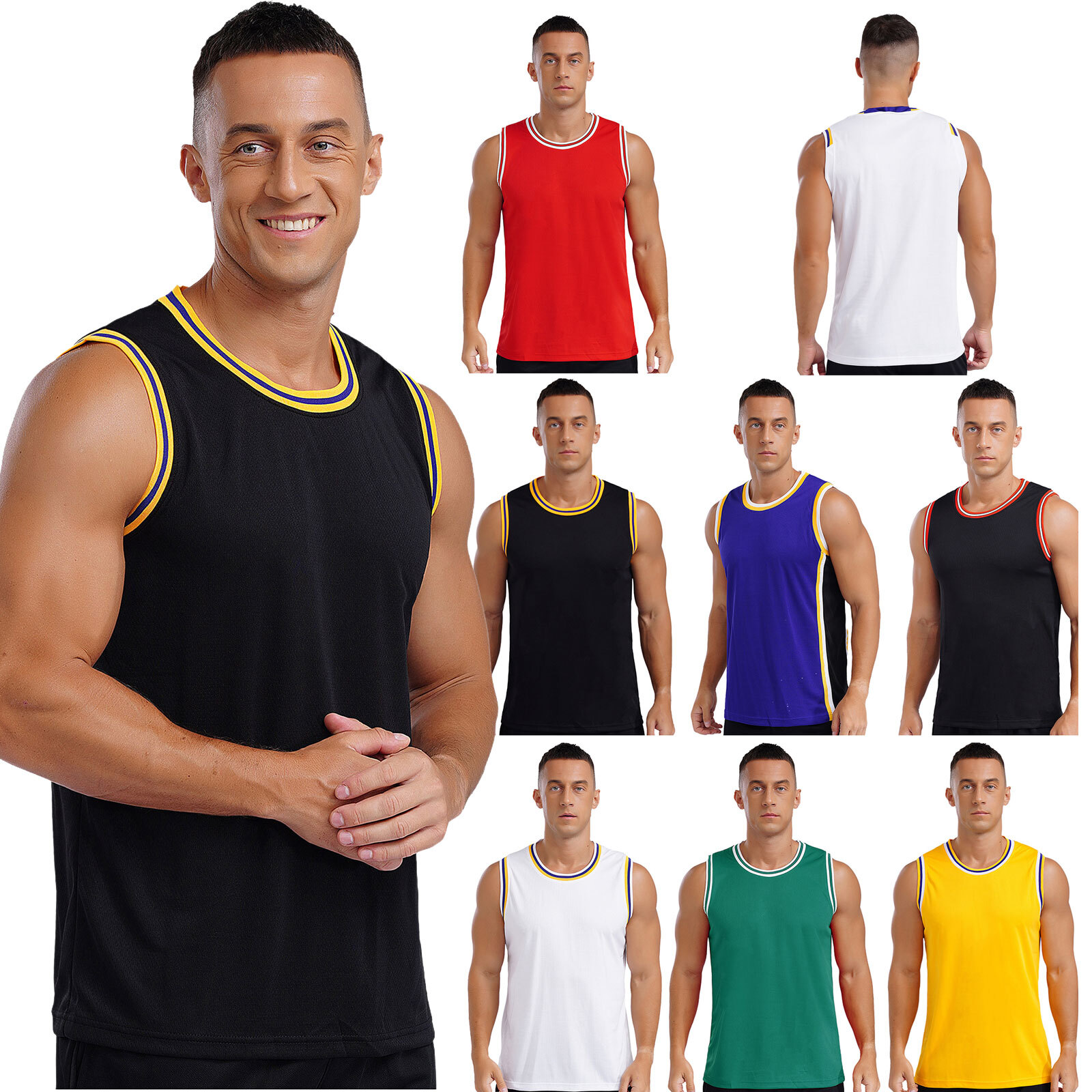 Mens Jersey Breathable Top Outdoor Vest Athletic Tank Round Neck T-shirt Gym