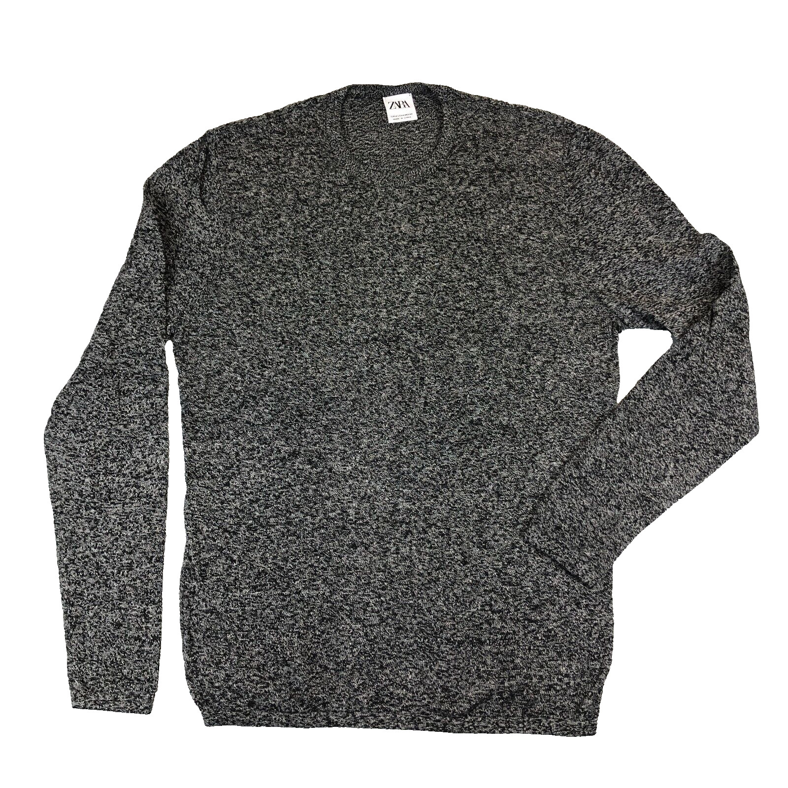ZARA Crewneck Jersey Knit Sweater Shirt Black/White Mens Medium Long Sleeve