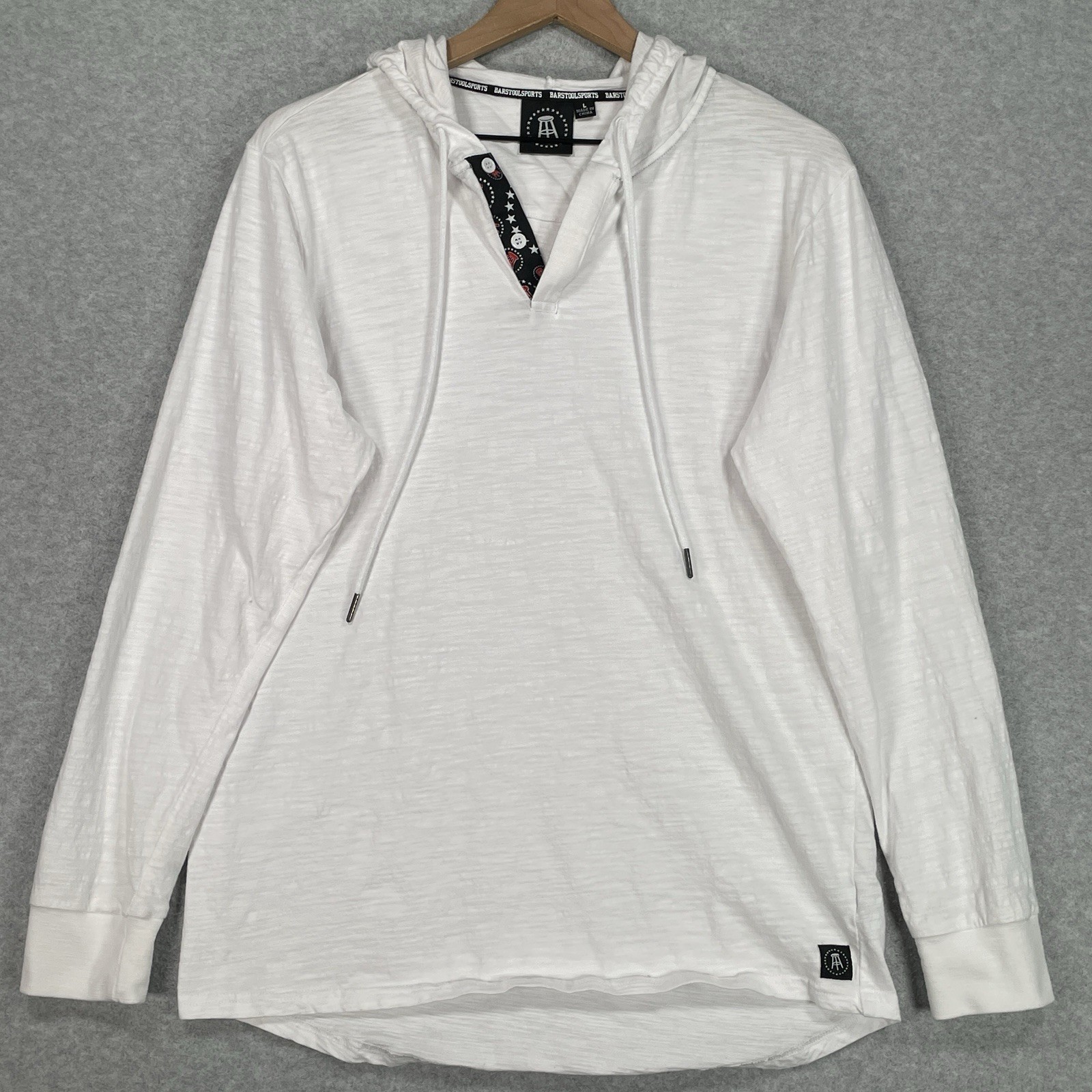 Barstool Sports Henley Shirt L White Lightweight Hooded Long Sleeve Pullover