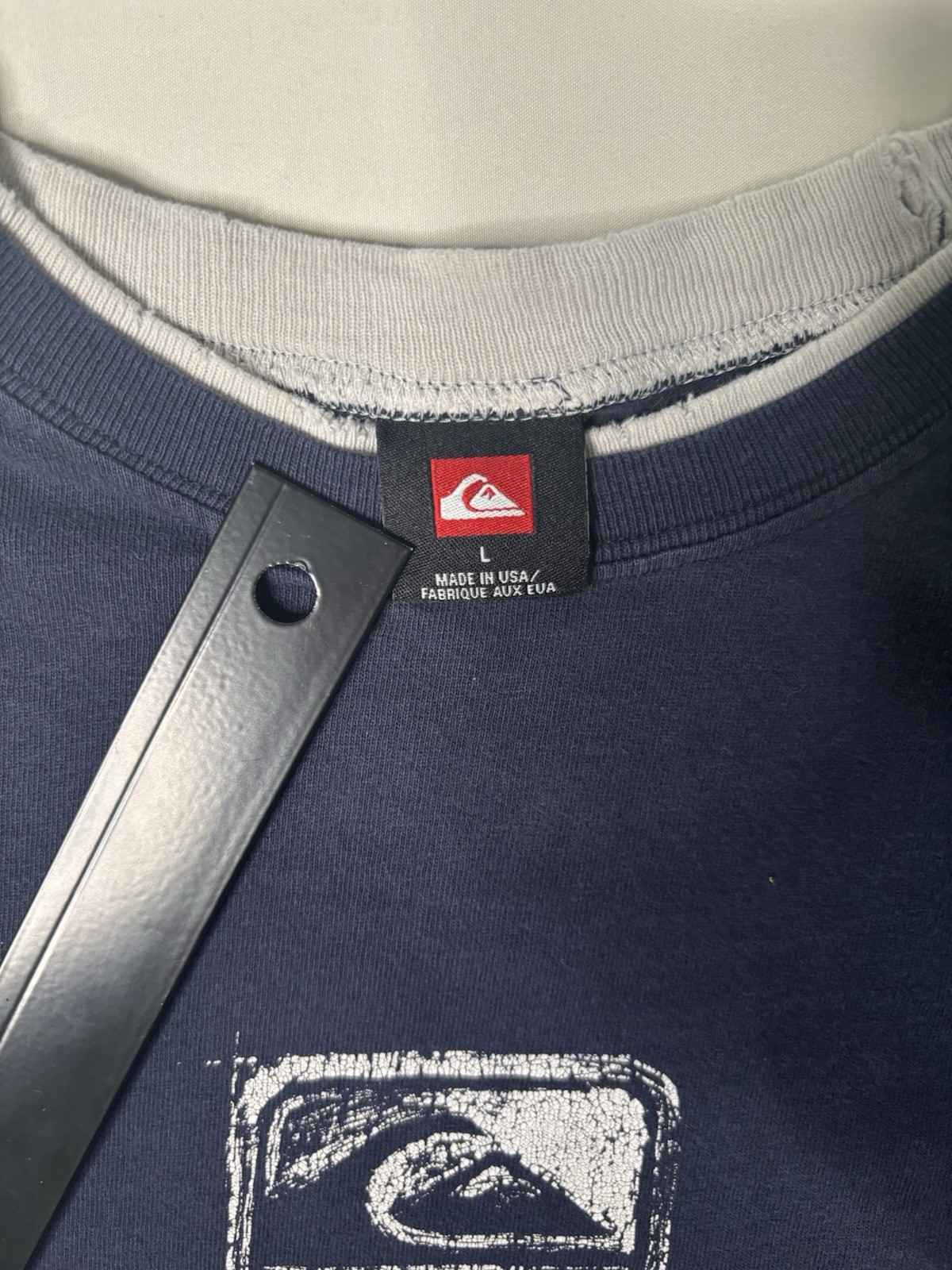 Quiksilver Men’s L Blue/White Knit Crew Neck Long Sleeve Graphic Logo T-Shirt