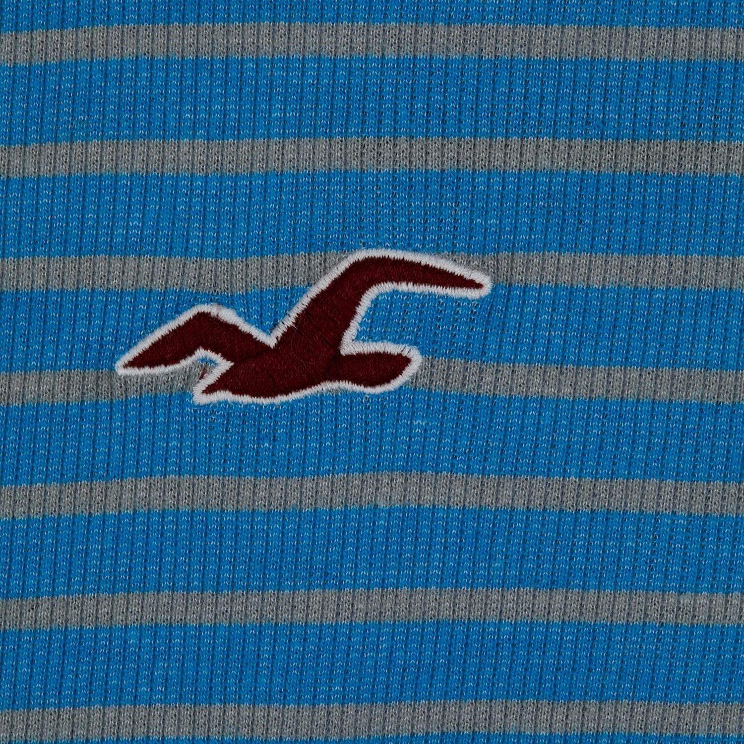 Hollister Mens Long Sleeve Blue Gray Stripe Thermal Shirt Top LOGO Cotton Size L