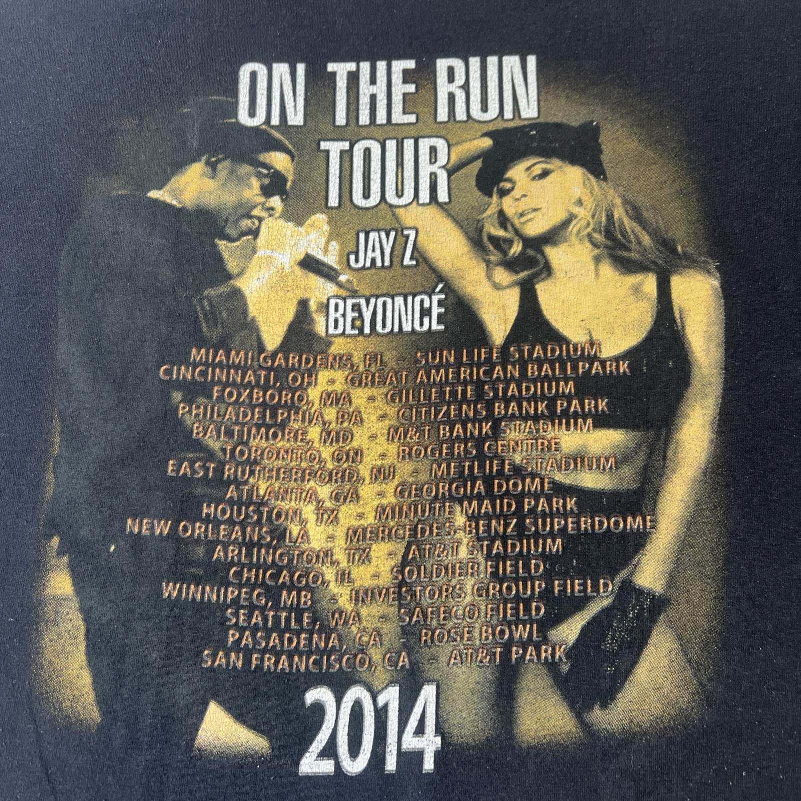 Jay Z & Beyoncé On The Run 2014 Tour Concert Shirt Adult Large Black Vintage