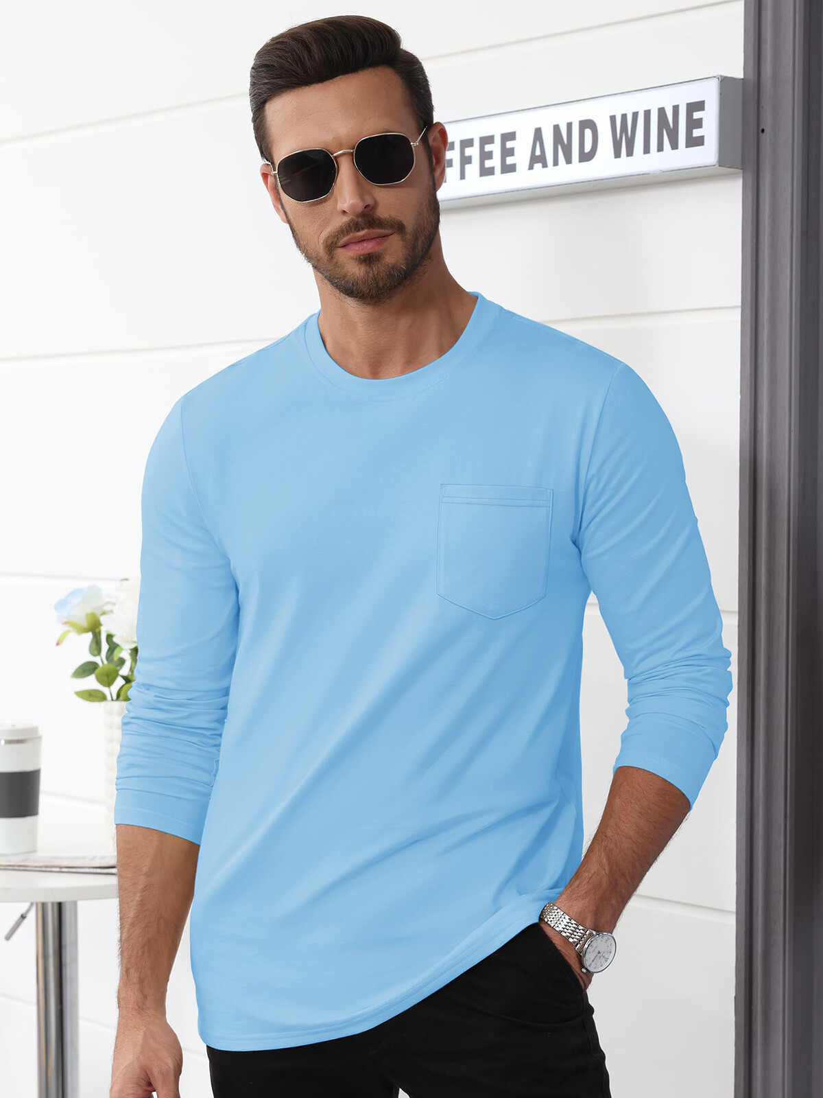 Men&rsquo;s Cotton Casual Shirt Long Sleeve Chest Pocket Shirt Hiking Work Travel Tops