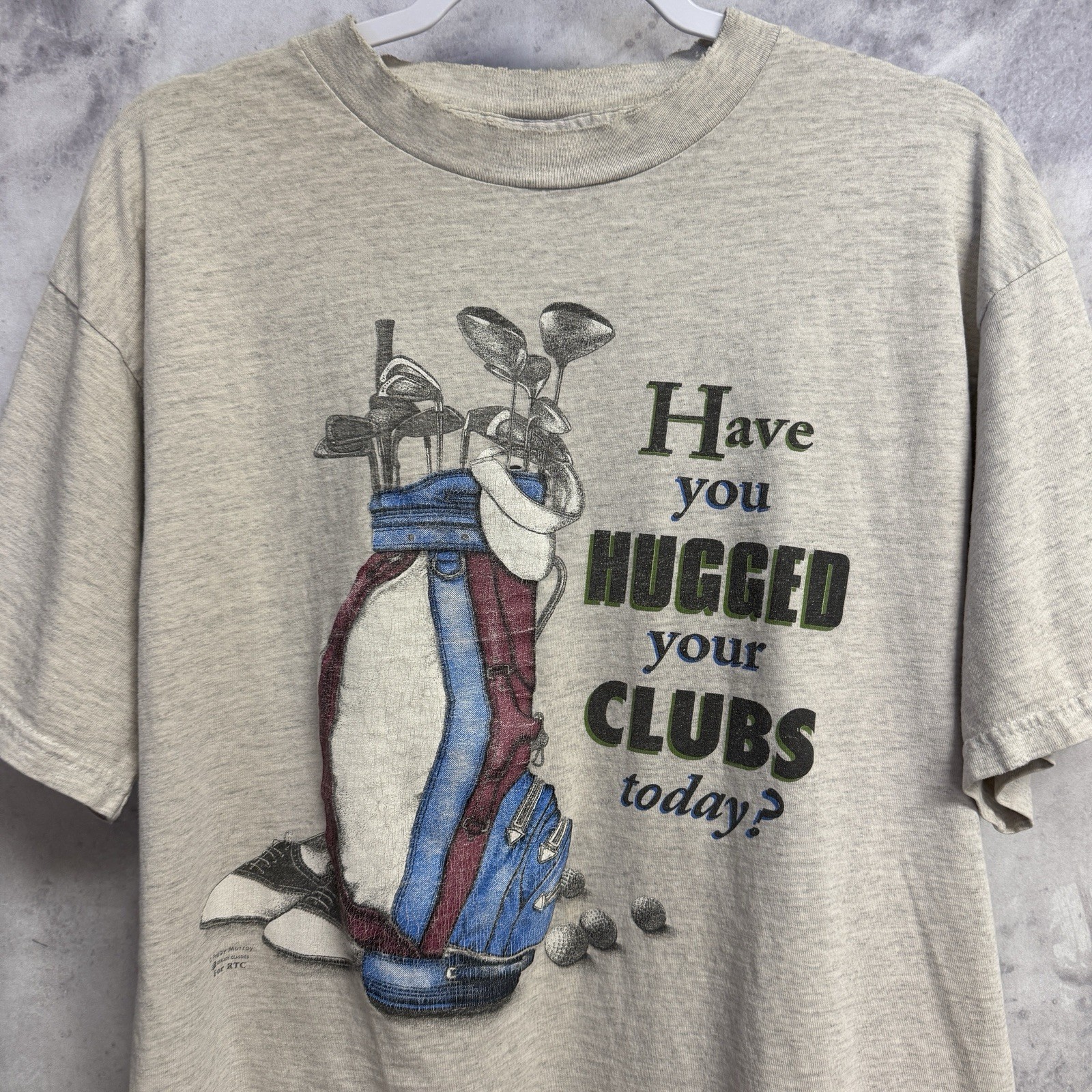 Vintage 90s Tultex Golf Shirt XL Grey Have You Hugged Your Clubs Today Tee
