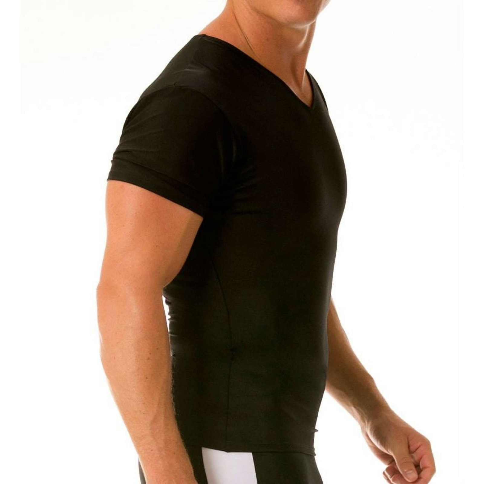 Insta Slim Men&rsquo;s Compression Short Sleeve V-Neck Shirt VS0001 Black