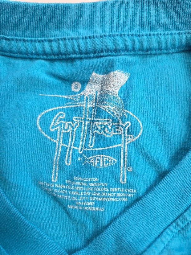 Guy Harvey Men&rsquo;s Sz S/Wo&rsquo;s SZ M (36×21) Tropical Life V-Neck Fish Blue Tee Shirt