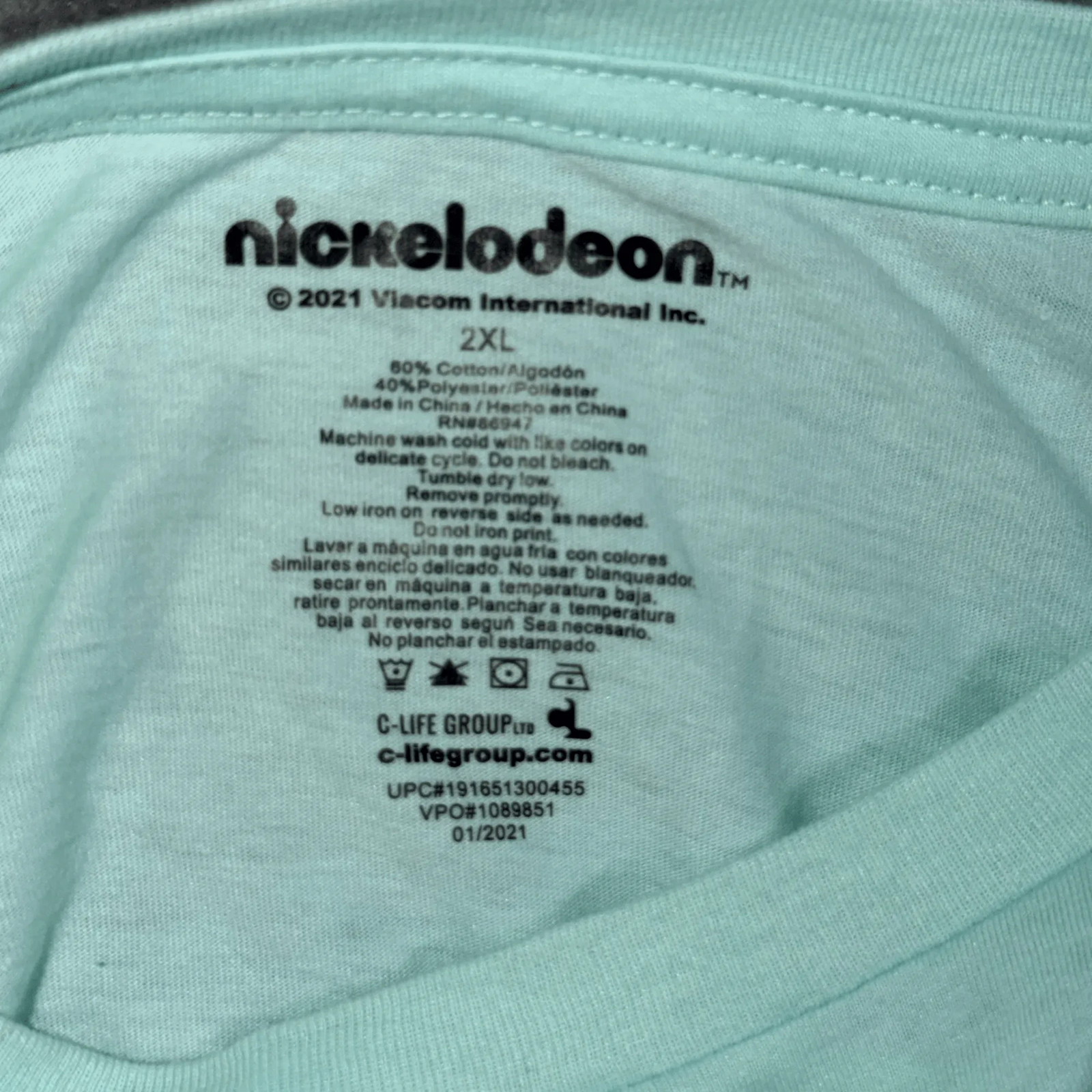 Nickelodeon Mens Long Sleeve T-Shirt 2XL 90s Cartoons Graphic Mint Green