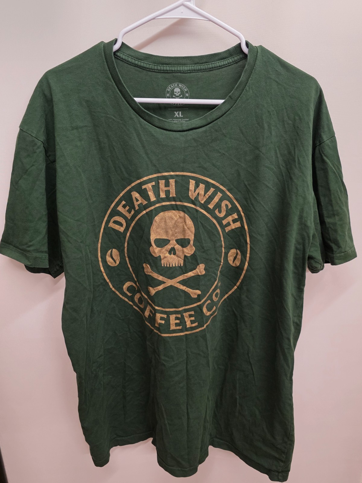 Death Wish Coffee Co Skull Logo T Shirt Mens XL Green Ringspun Cotton Graphic