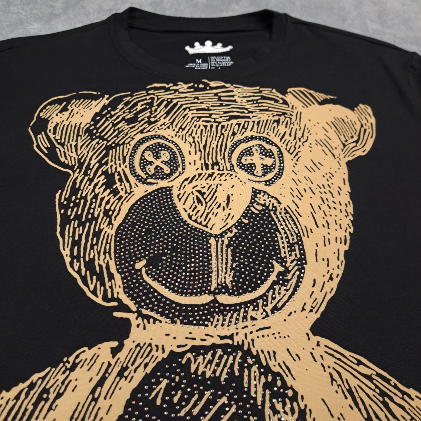 Heads Or Tails T-Shirt Size M Black Rhinestone Teddy Bear Goth Grunge Bling