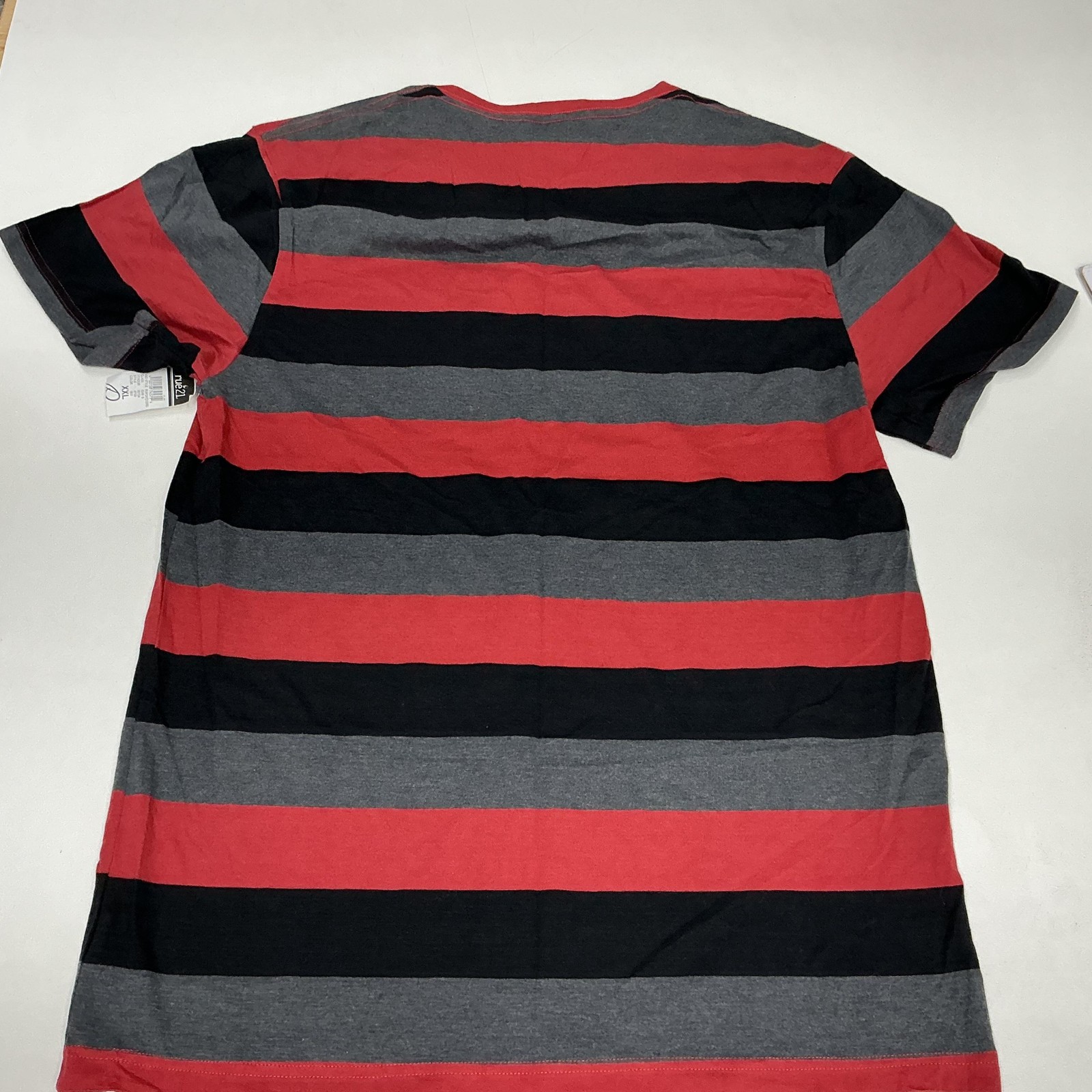 Carbon Shirt Mens 2XL Red Gray Black Stripe V Neck Short Sleeve Tagless