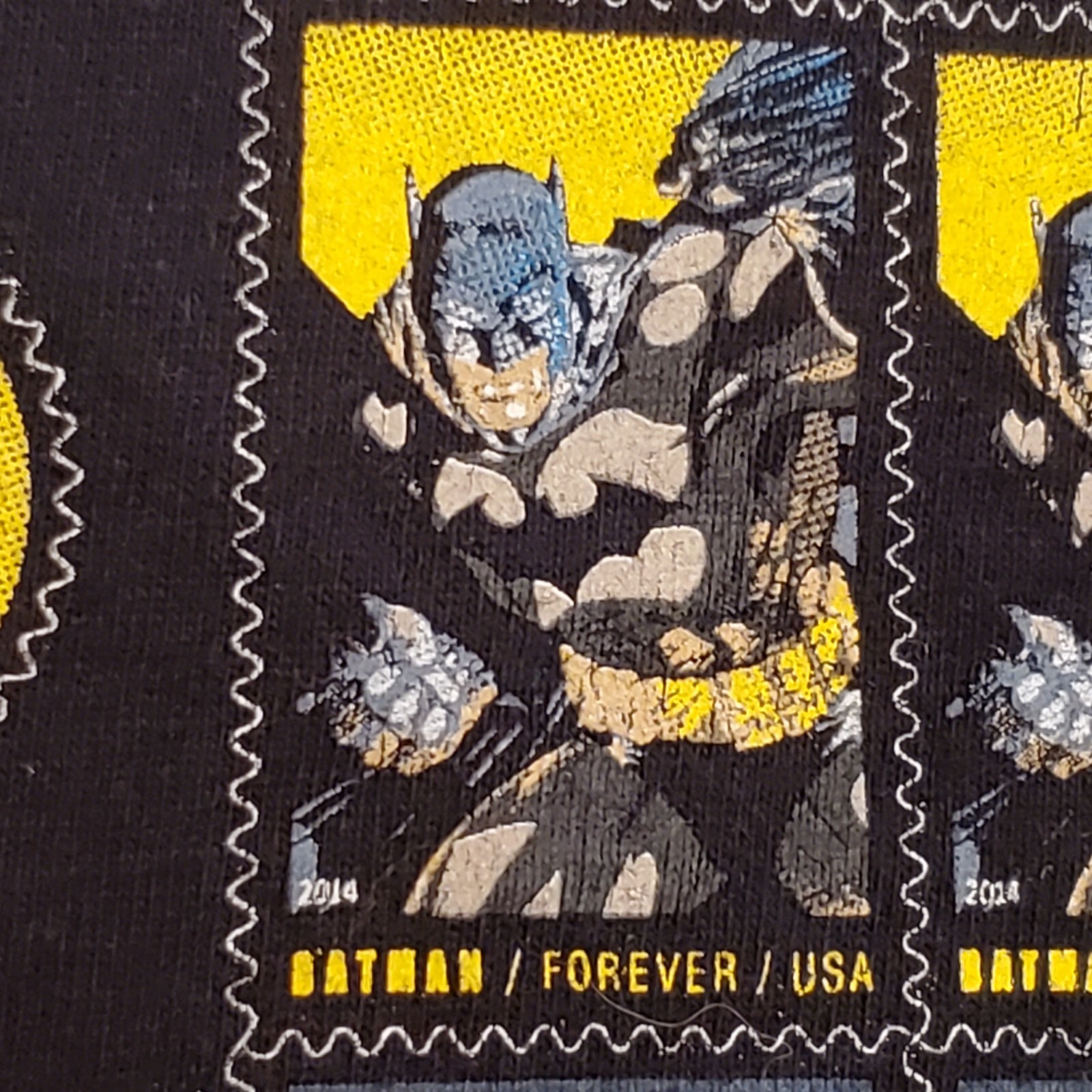 Retro Batman Forever T-Shirt Men&rsquo;s Size Small USA Stamps Black Port and Co VGUC
