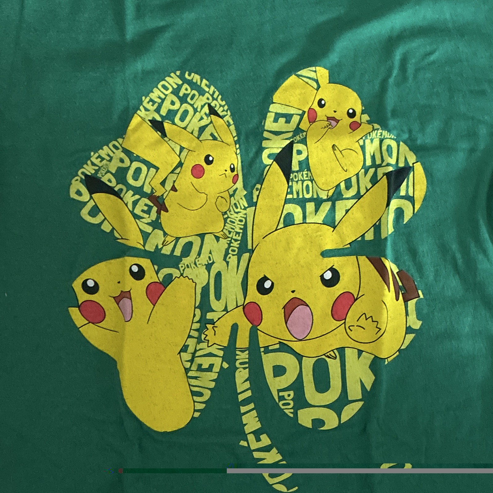 Pokémon youth Pikachu Green Graphic Crew Neck Cotton Short Sleeve Tee, Size L