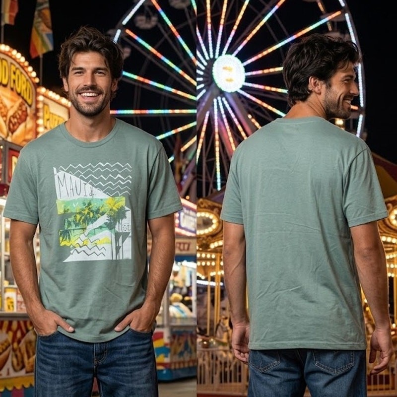 Maui & Sons Surf Logo Shirt Men&rsquo;s Extra Large 48 Chest Olive Green Graphic Tee