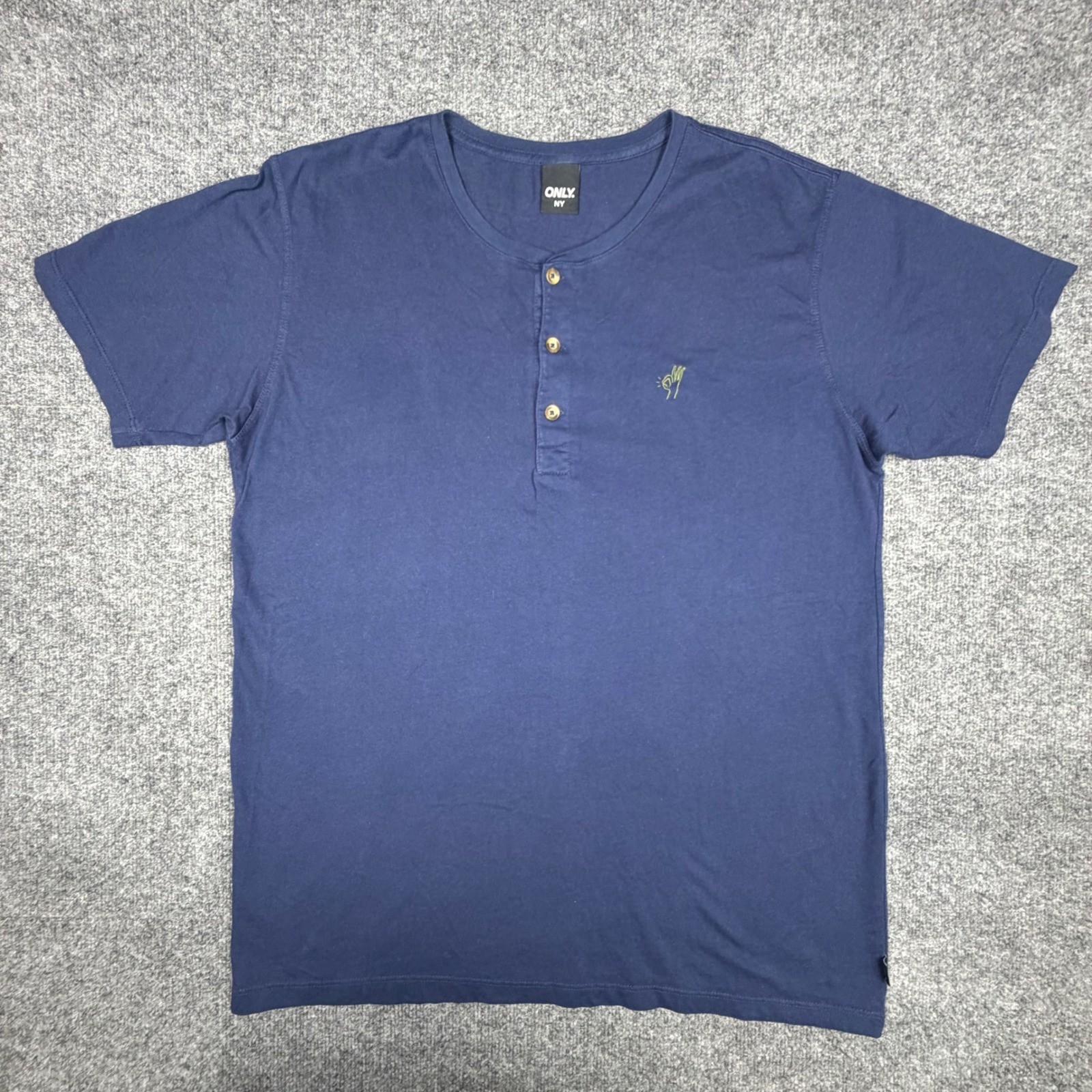 Only NY Mens XL Navy Blue Cotton Short Sleeve Henley Shirt Made in USA