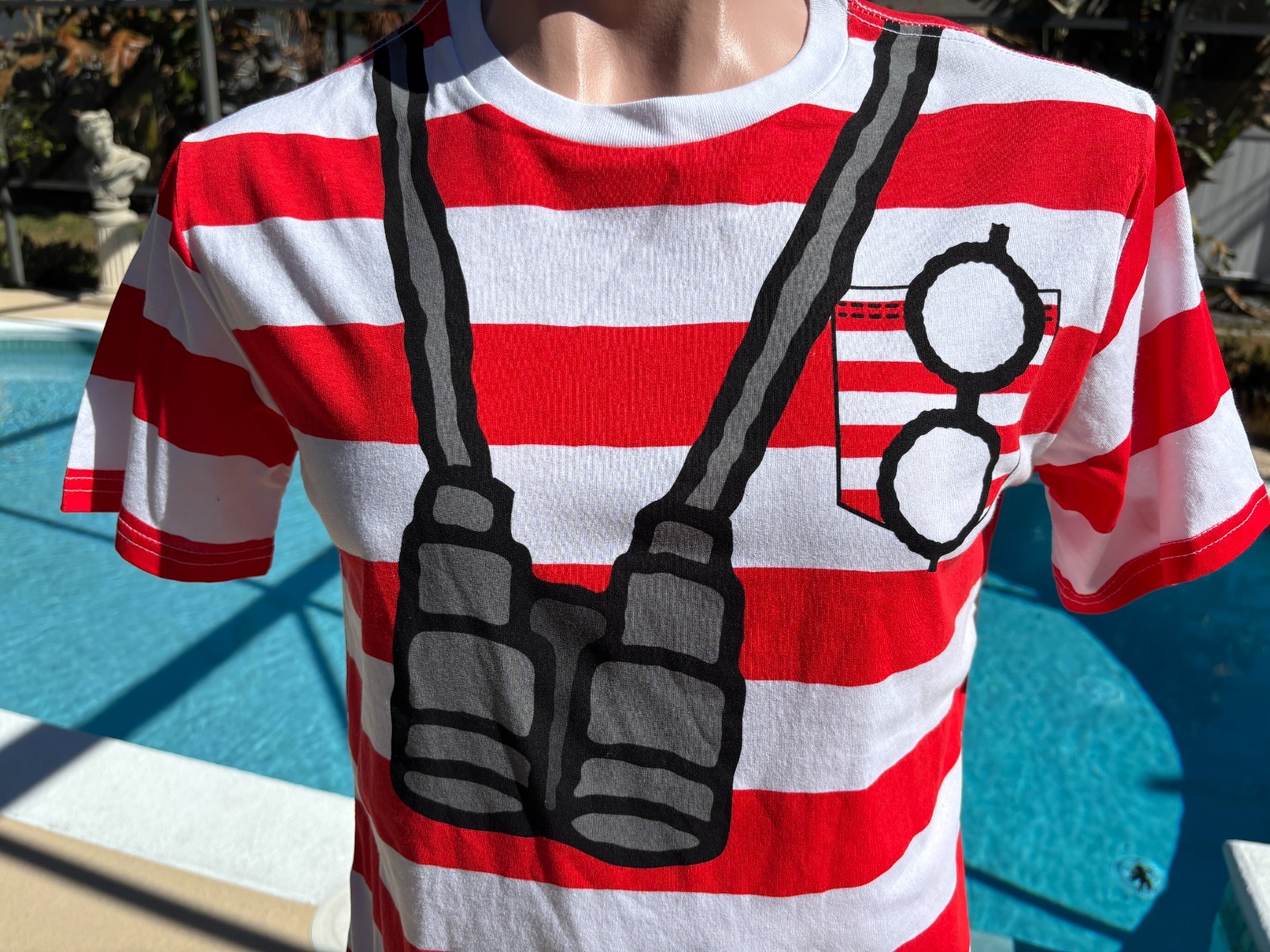Where&rsquo;s Waldo Binoculars Glasses Red Striped Costume T Shirt Mens S/M