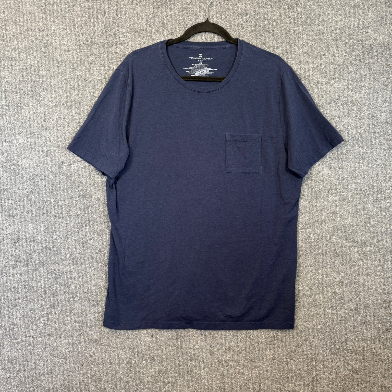 Tommy John Shirt Mens Large Blue Crewneck Pocket Tshirt Pima Cotton Modal Blend