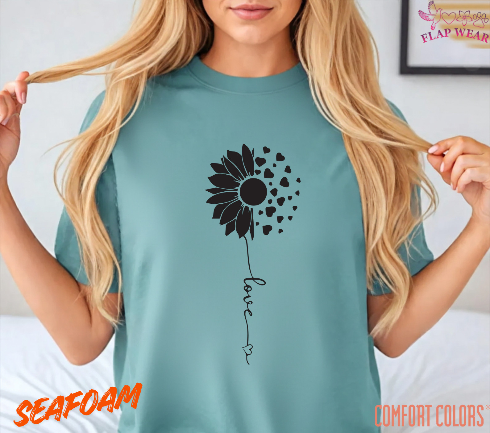 Unisex Sunflower Heart Love T shirt Men T shirt Women valanity day Romantic