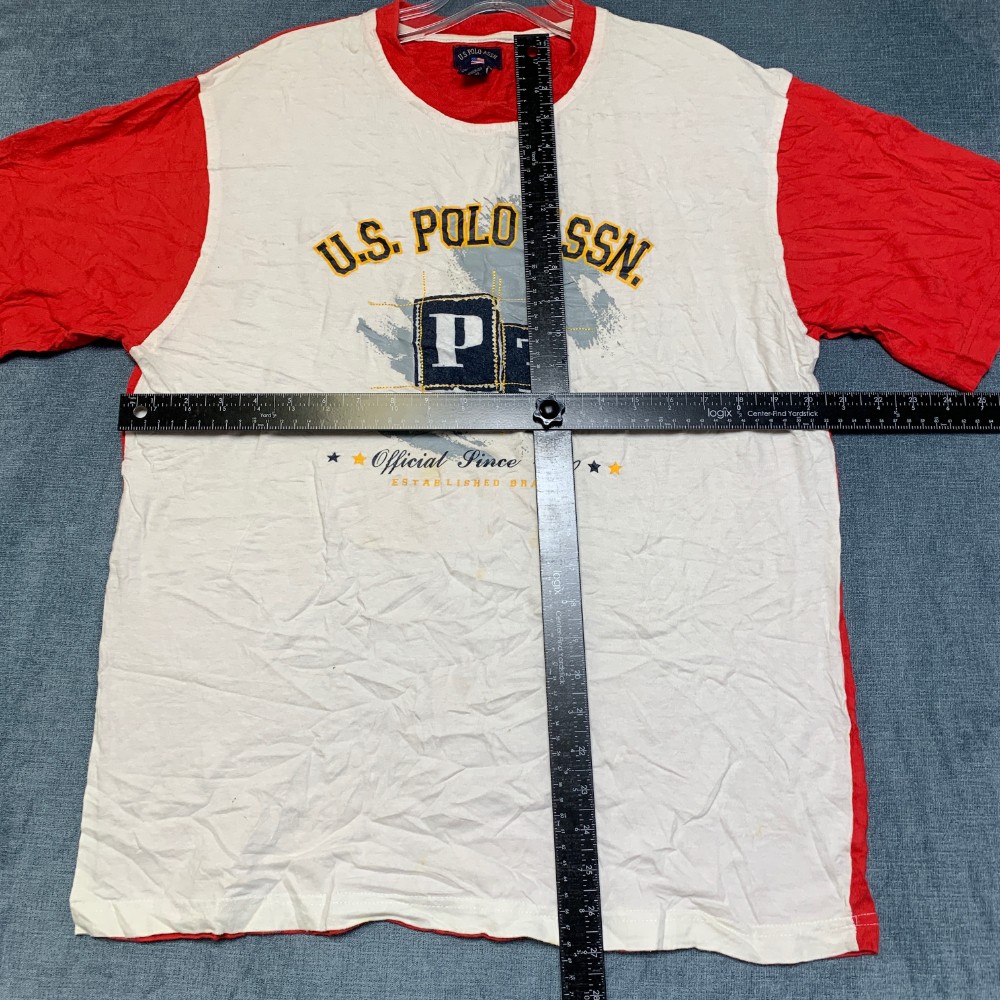 U.S. Polo Assn. T Shirt Mens Large White Red Cotton Crew Neck Graphic Print Tee