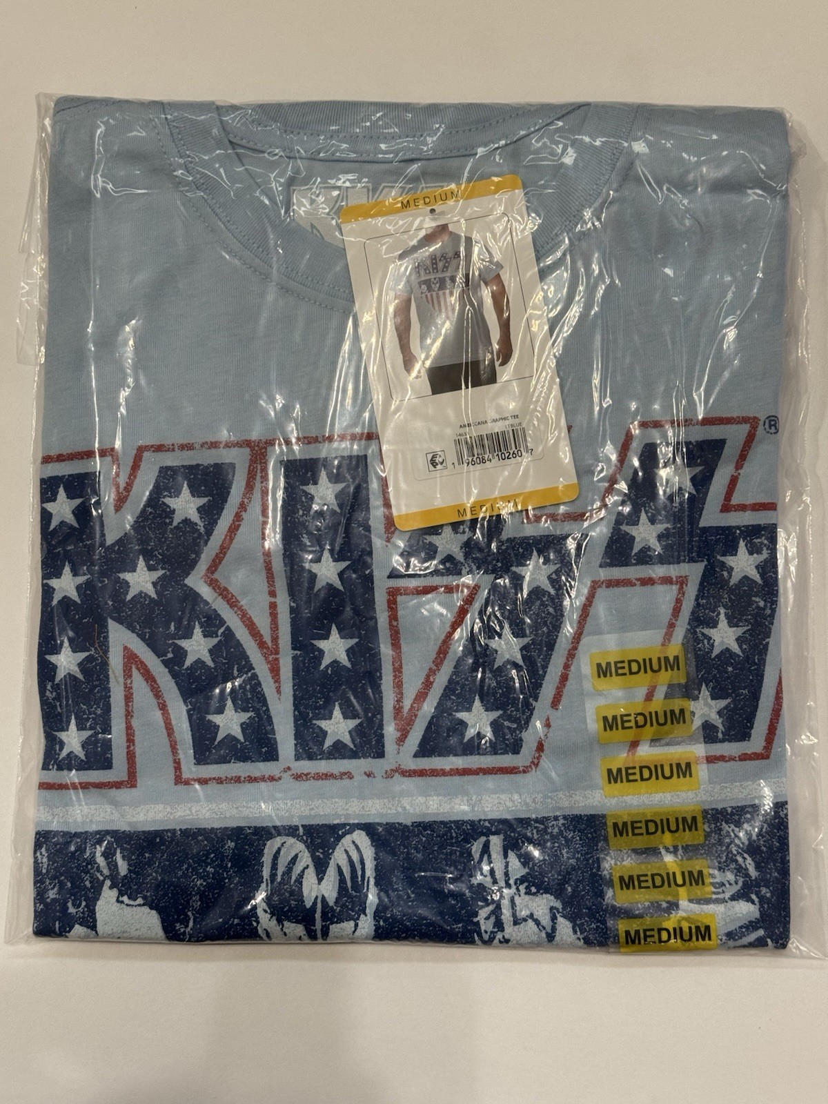 KISS Rock Band Americana Graphic T-Shirt Light Blue Size L