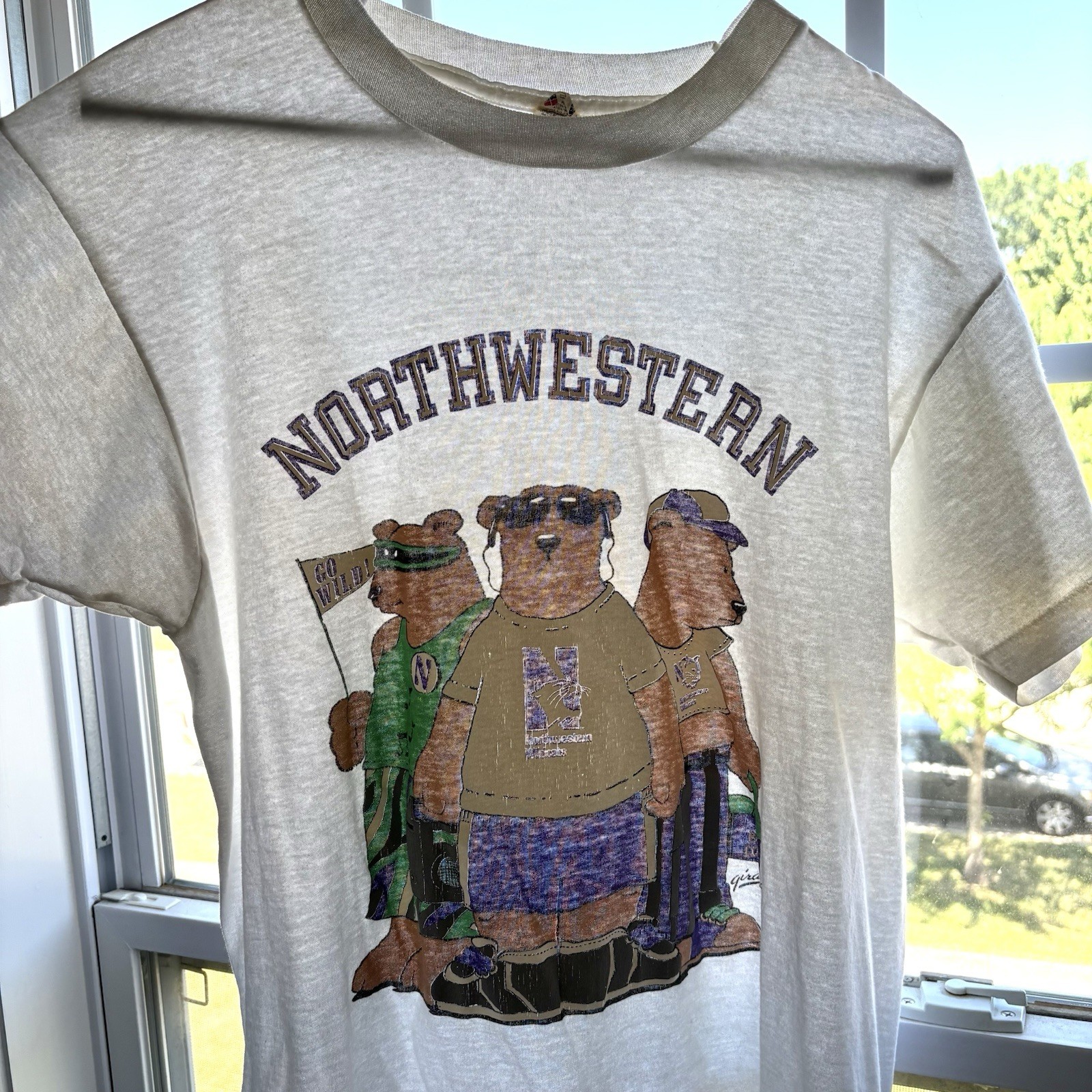 80’s Vintage Northwestern University Wildcats T Shirt Sz L White Paper Thin
