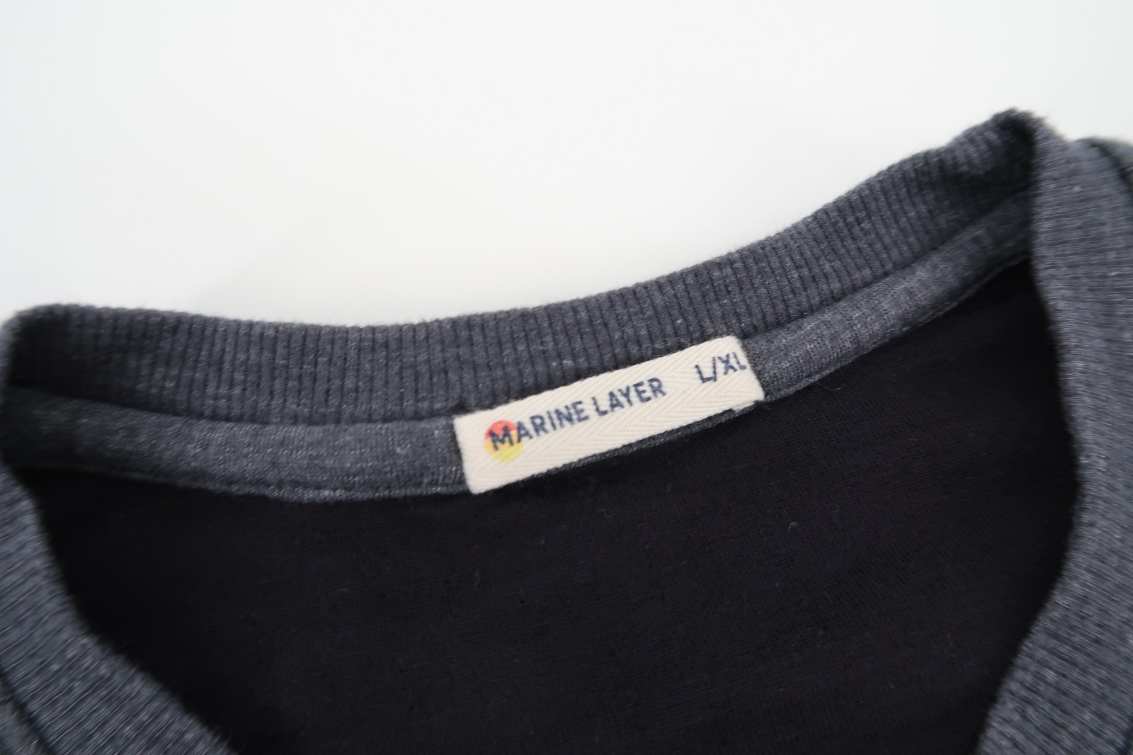 Marine Layer DK LS Crew Tee Shirt Charcoal Heather Black Striped Men&rsquo;s Large XL