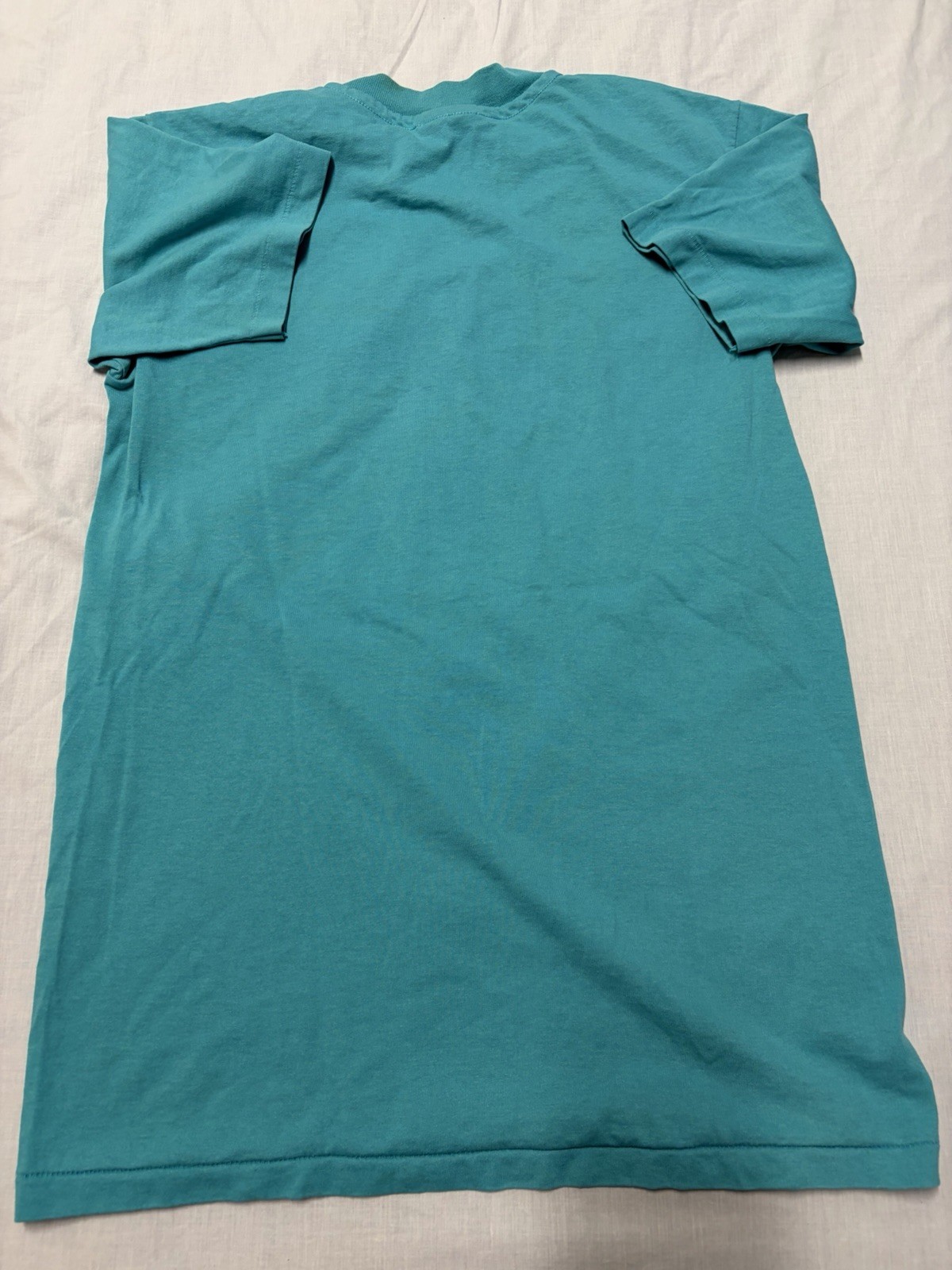 Vintage 80s Hanes T Shirt Mens M Teal Kitten Da Vinci Art USA 50/50