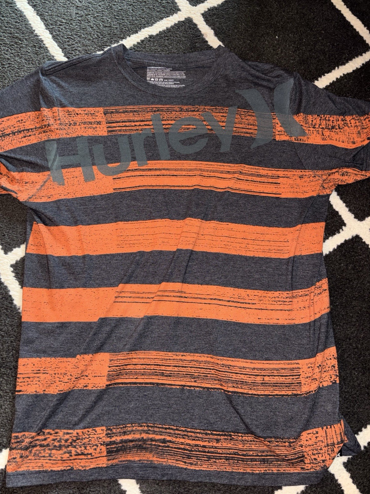 Hurley Premium Fit Striped T-Shirt Gray/Orange Crew Neck Men’s L