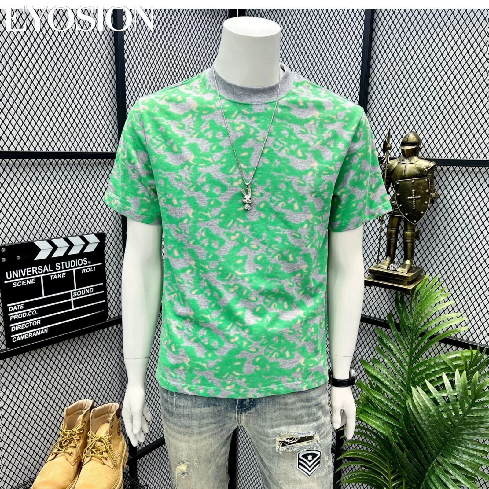 Men Camouflage Tie Dye Cotton Crew Neck T-Shirt Short Sleeve Casual Summer Tee