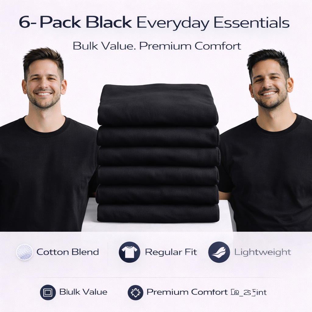 BILLIONHATS 6Pack Mens Bulk Big Tall Short Sleeve Cotton Lightweight TShirt(6XL)