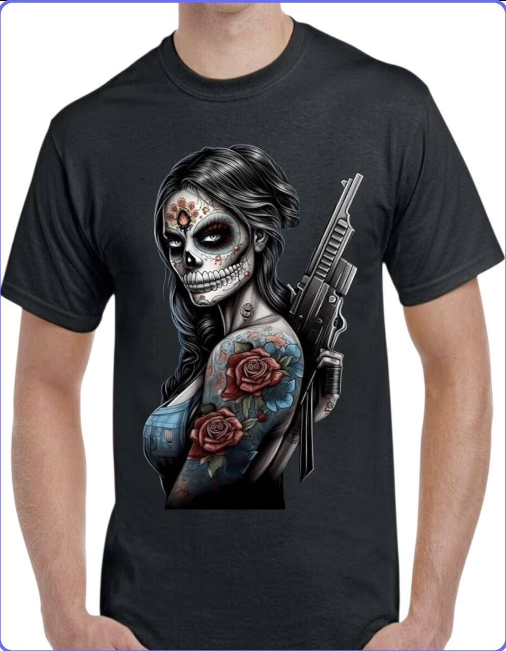 Sugar Skull Catrina Black Men&rsquo;s T-Shirt Small To 3X-Large Style 13