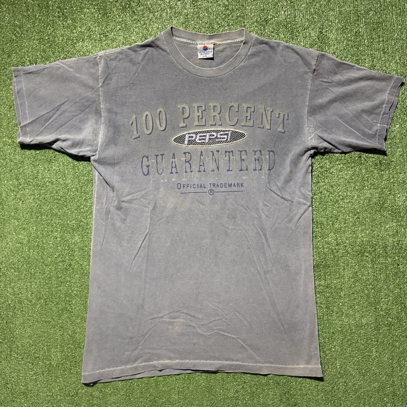 VTG Pepsi T-Shirt Men&rsquo;s Large 100% Guaranteed Satisfaction Blue Embroidered