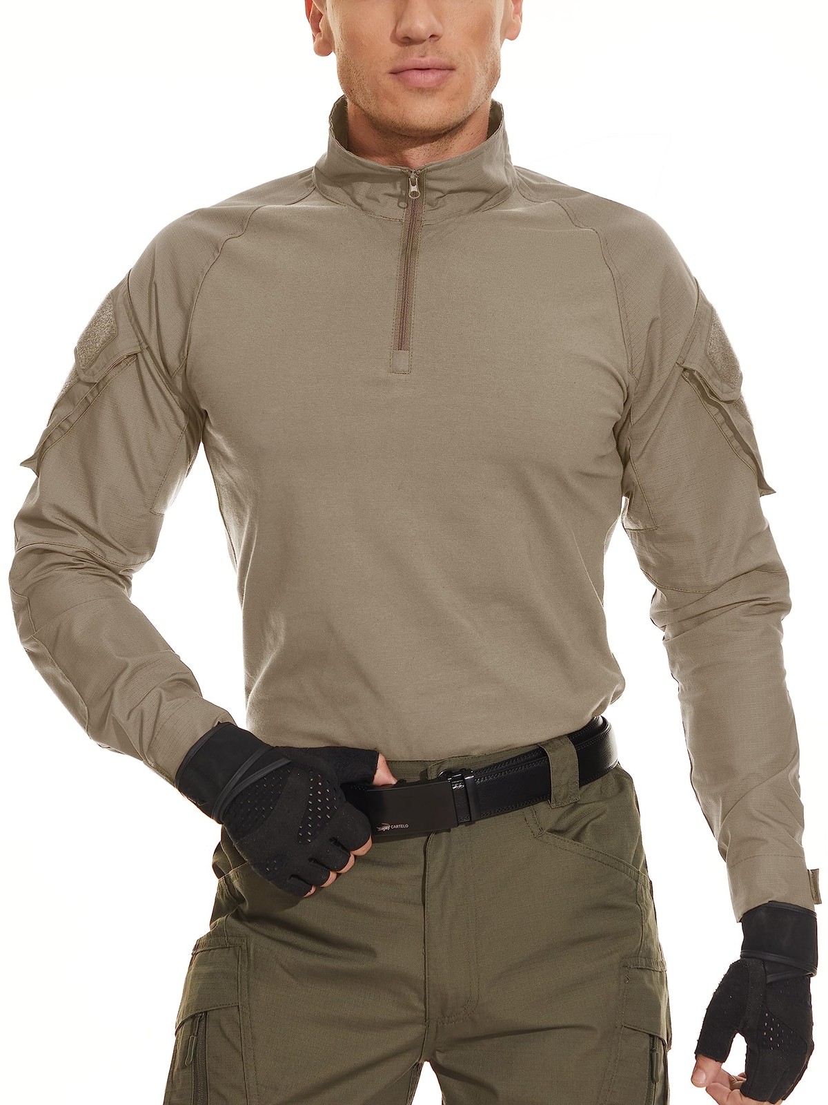 Men&rsquo;s 1/4 Zip Shirts Long Sleeve Ripstop Top Outdoor Work Hiking Training Shirts