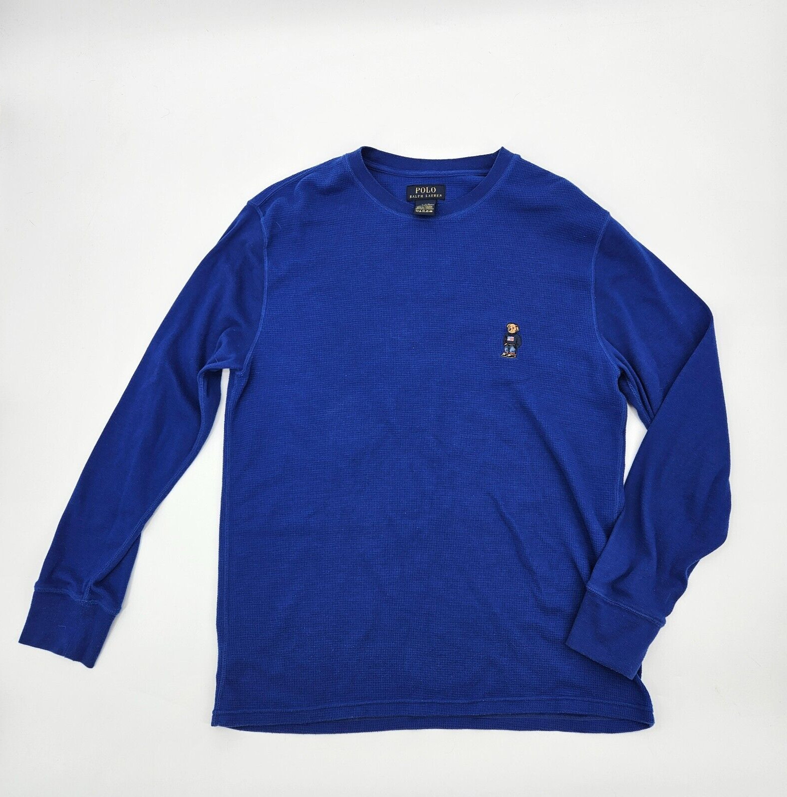 Polo RALPH LAUREN USA FLAG BEAR Thermal Shirt Men&rsquo;s Size Large Long Sleeve Blue