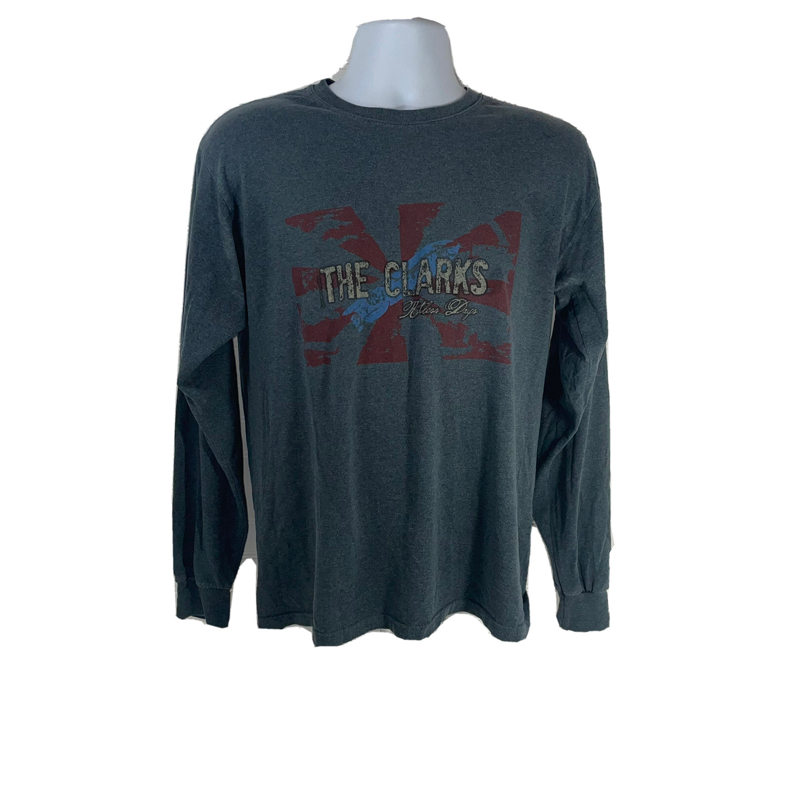 The Clarks Shirt Men Medium Restless Days Long Sleeve Crew Neck Gray Gildan Tag