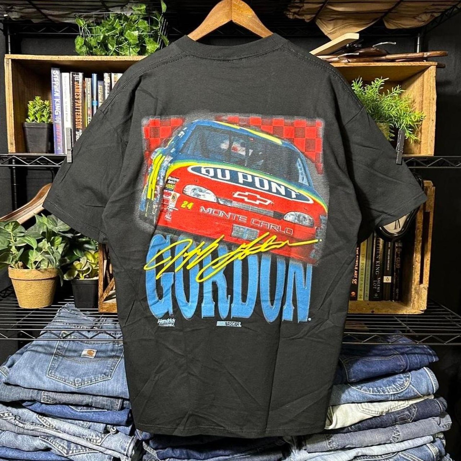 Vintage 90s Deadstock Jeff Gordon NASCAR Tee Shirt Black AOP Racing Shirt Men XL