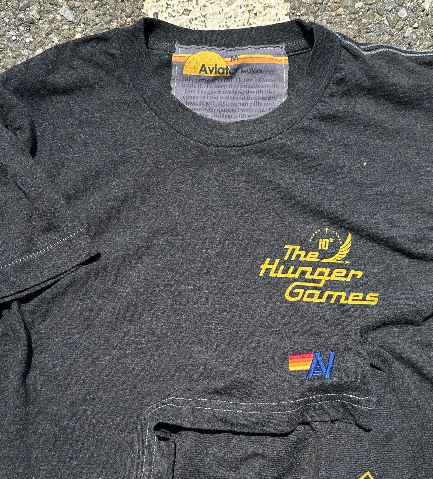AVIATOR NATION x HUNGER GAMES Tee MEDIUM Gray 10th RARE Movie Shirt Unisex