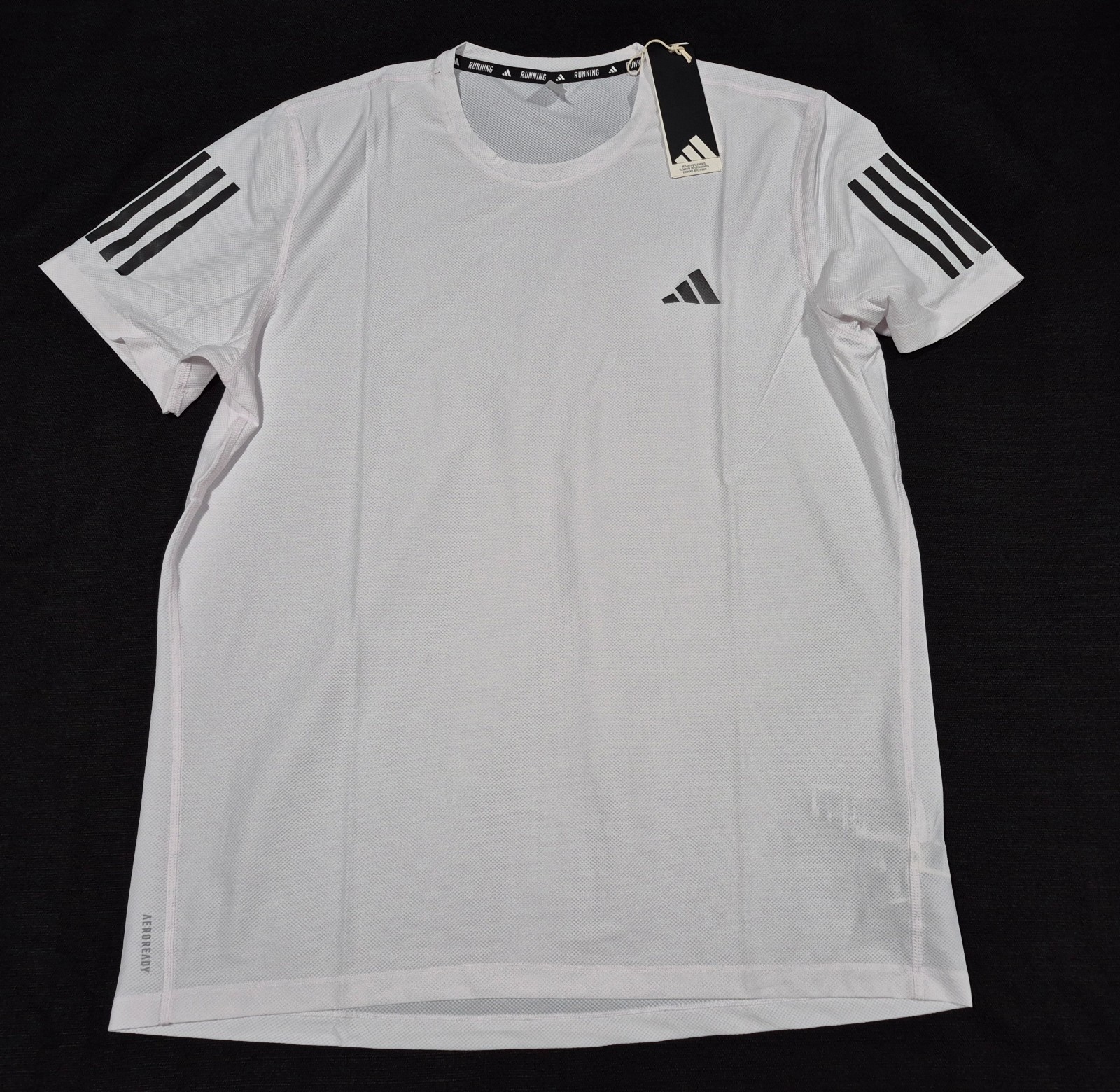 Adidas Mens OWN THE RUN Shirts S/S Training White Blackr- Jersey Jogging IK7436