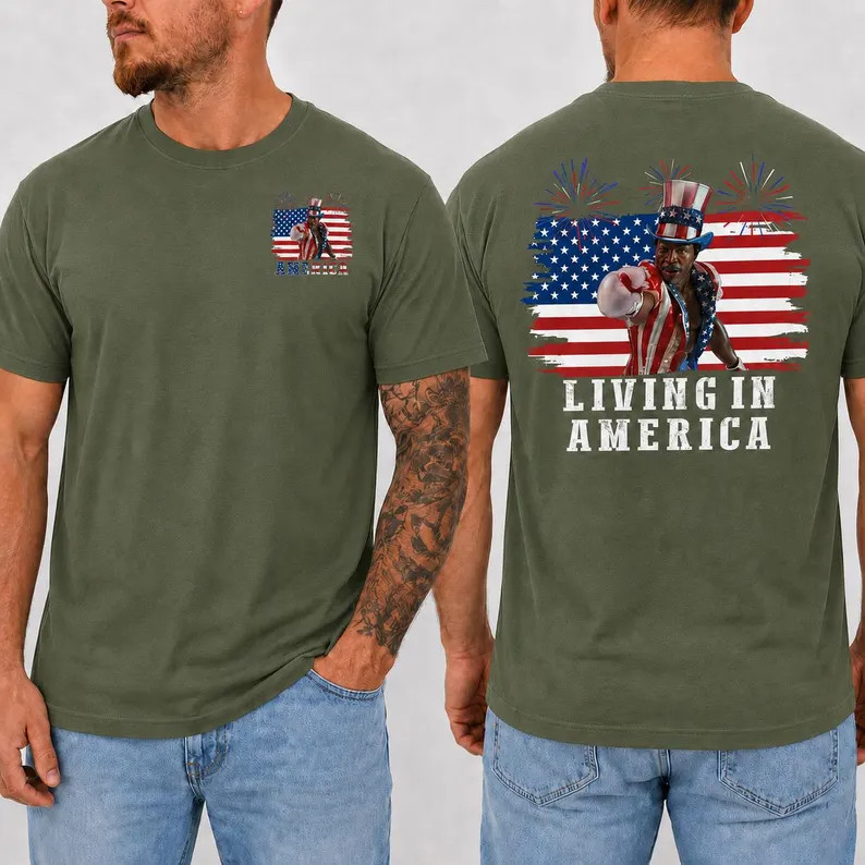 Apollo Creed Living In America T Shirt, Patriotic Boxing Fourth Of July Vintage