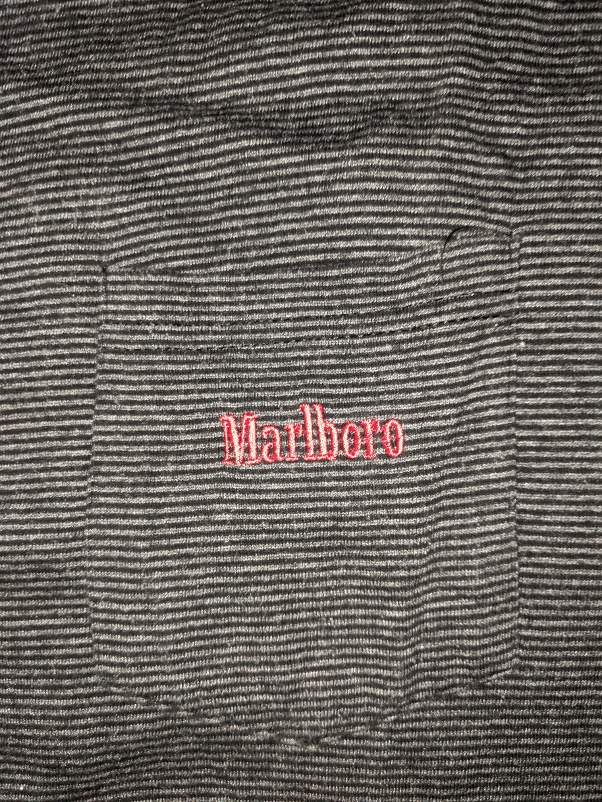Vintage 1990s Marlboro Unlimited Microstriped Pocket T-Shirt Size L/XL Blk/Grey
