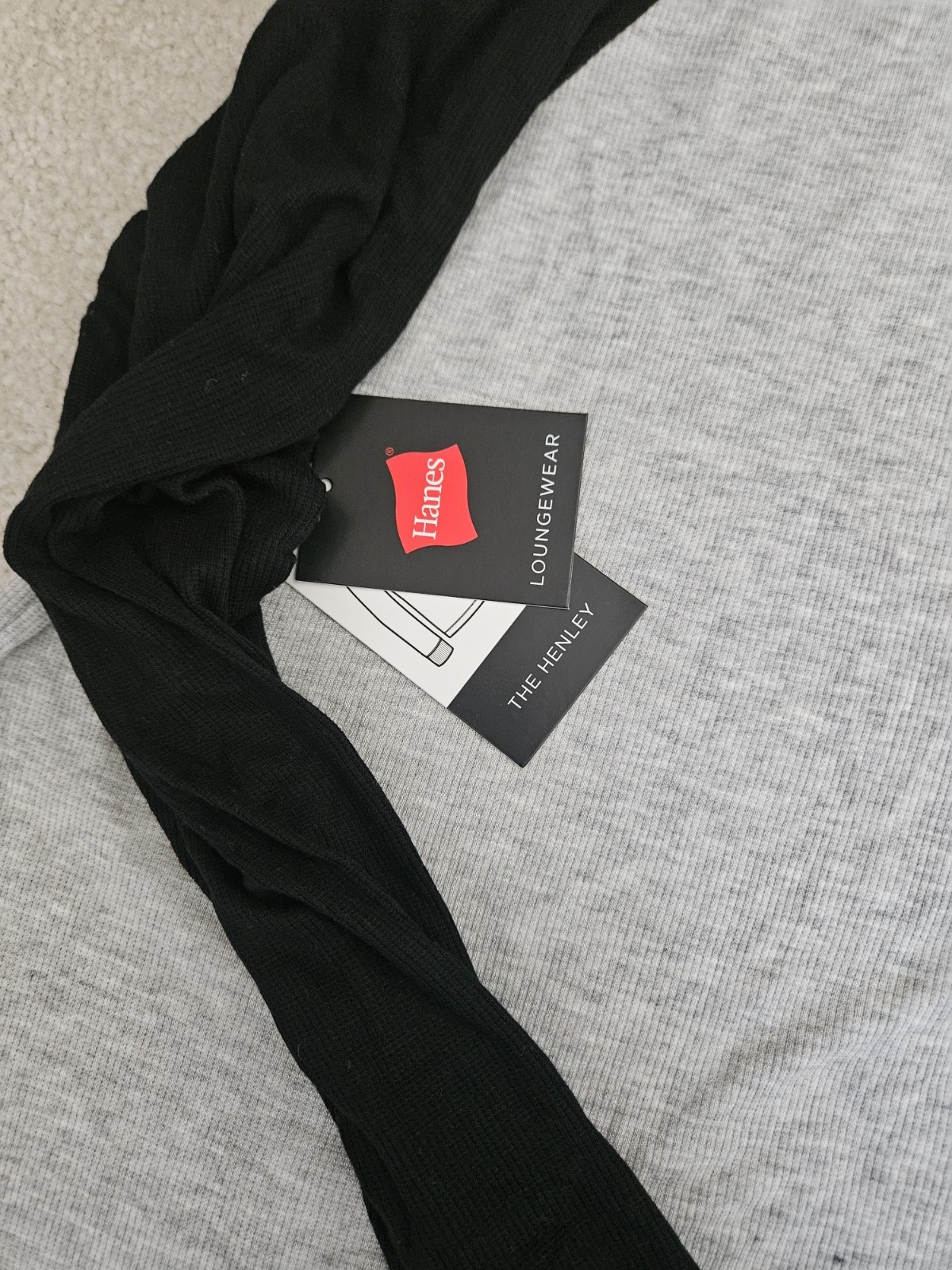 Hanes Mens Raglan Henley Shirt XXL Long Sleeve Gray/Black Loungewear NWT