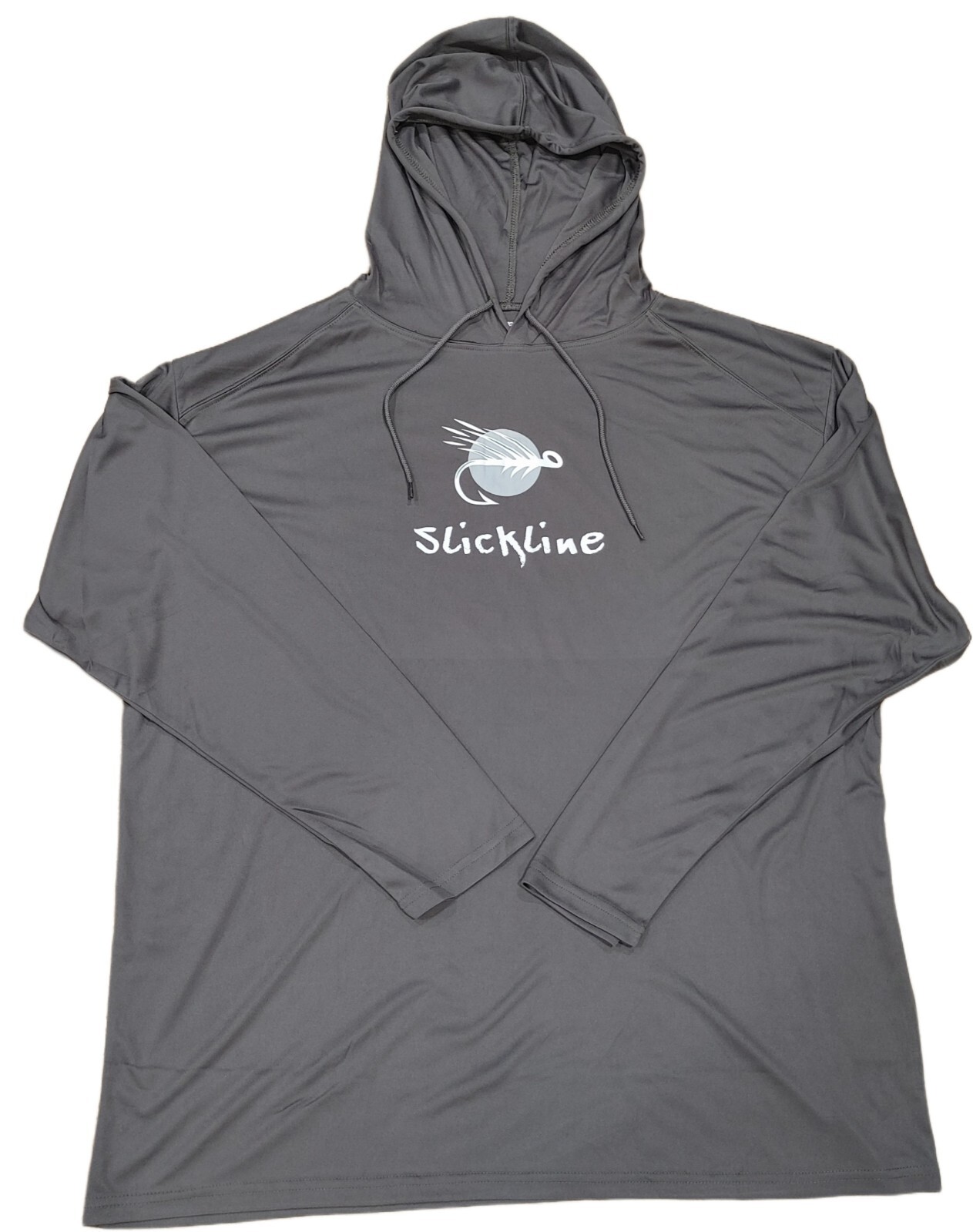 SLICKLINE Logo UPF 50+ UV Quick Dry Cool Long Sleeve Hoodie Fishing Shirt GREY