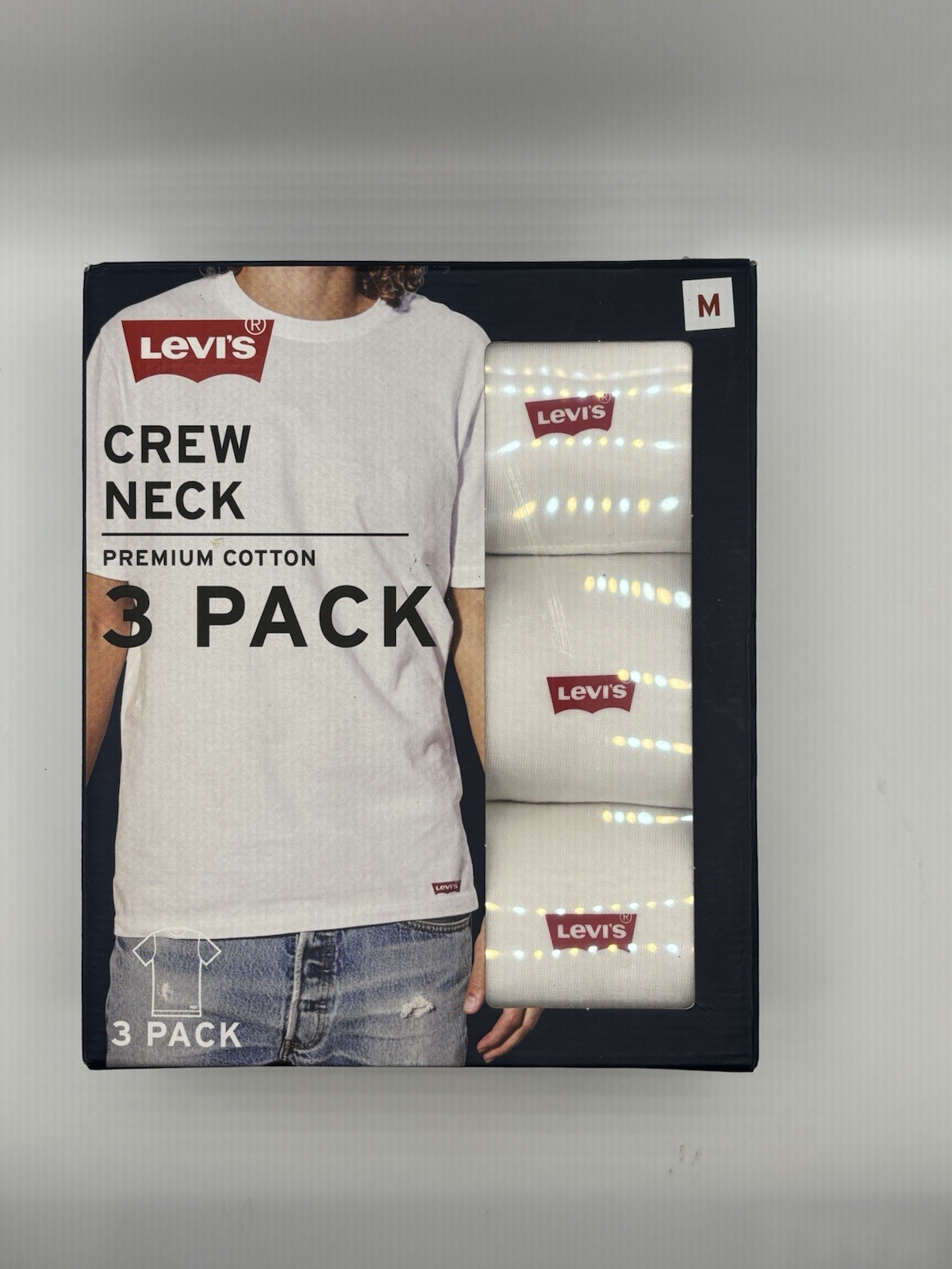 Levi&rsquo;s 3 Pack Crew Neck T-Shirts Medium White 100% Premium Cotton Tag-Free NEW