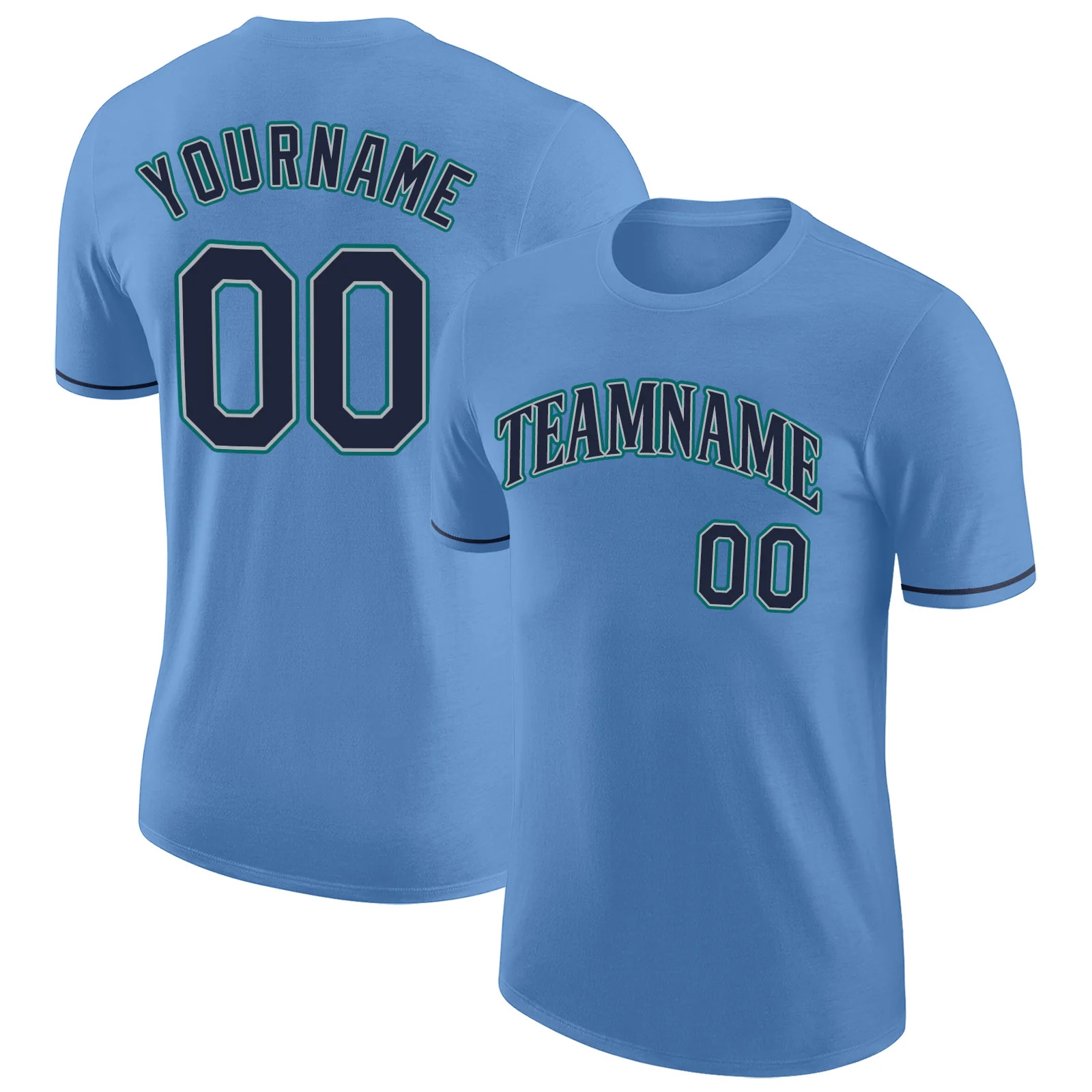 Custom Light Blue Navy Aqua Performance T-Shirt Mens Sport Team Graphic Gift