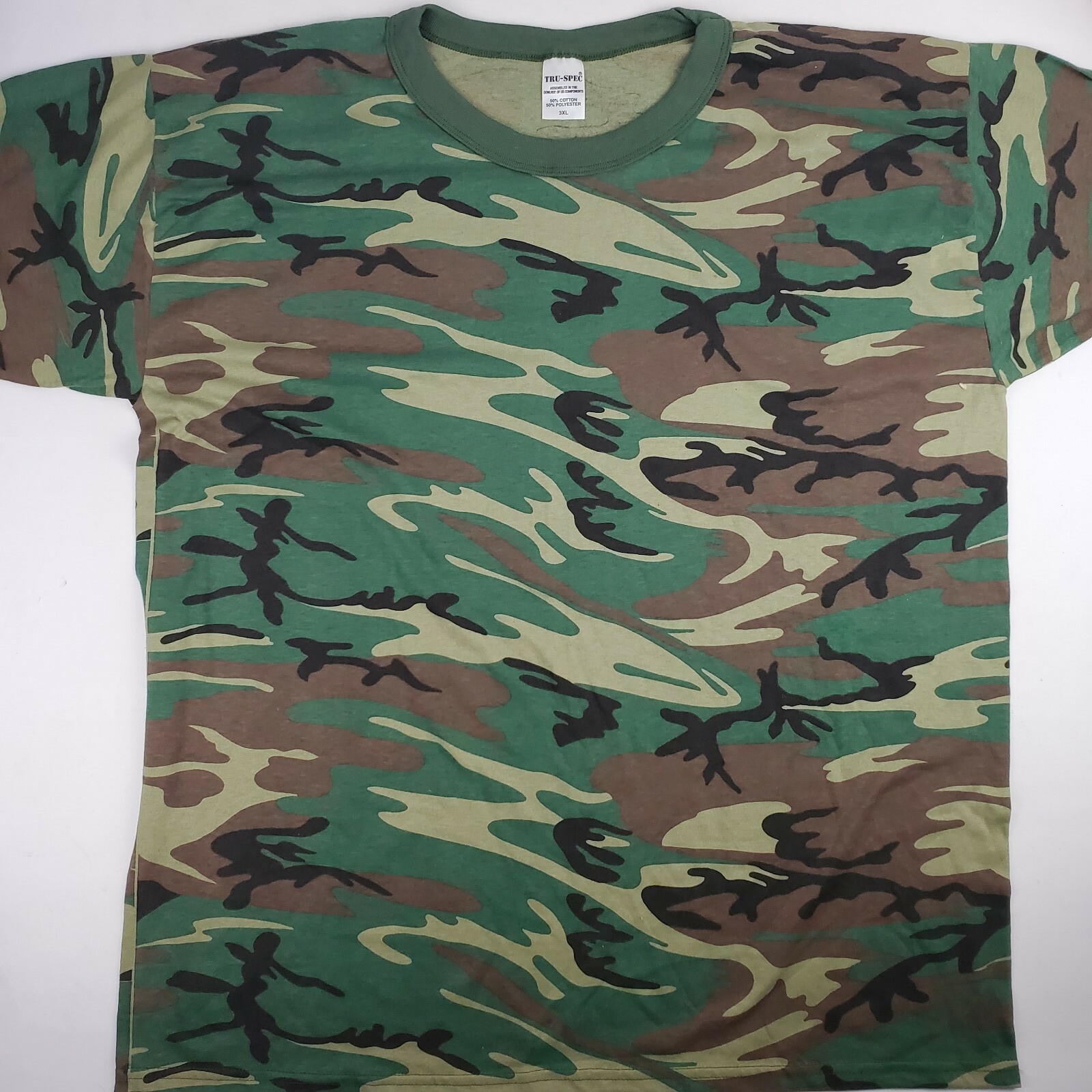 Tru-Spec Woodland Camo Green Military T-Shirt Sx 3XL Single Stitch Vintage NOS