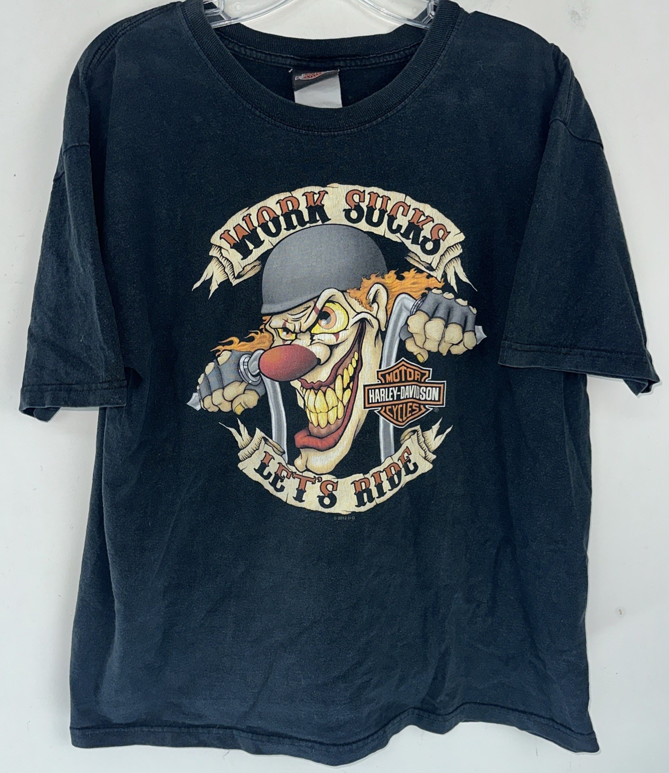2012 Harley-Davidson Work Sucks Let&rsquo;s Ride Clown Tee Denver Colorado Size Large