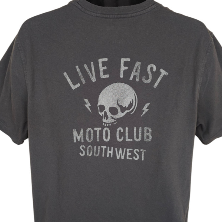 Live Fast Moto Club T Shirt Mens Size Large Gray Lightning Skull Motorcycle