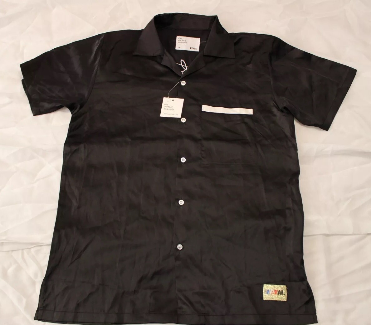Men’s EPTM. NWT Black Satin Button Front Top Graphic Streetwear M Logo Skull