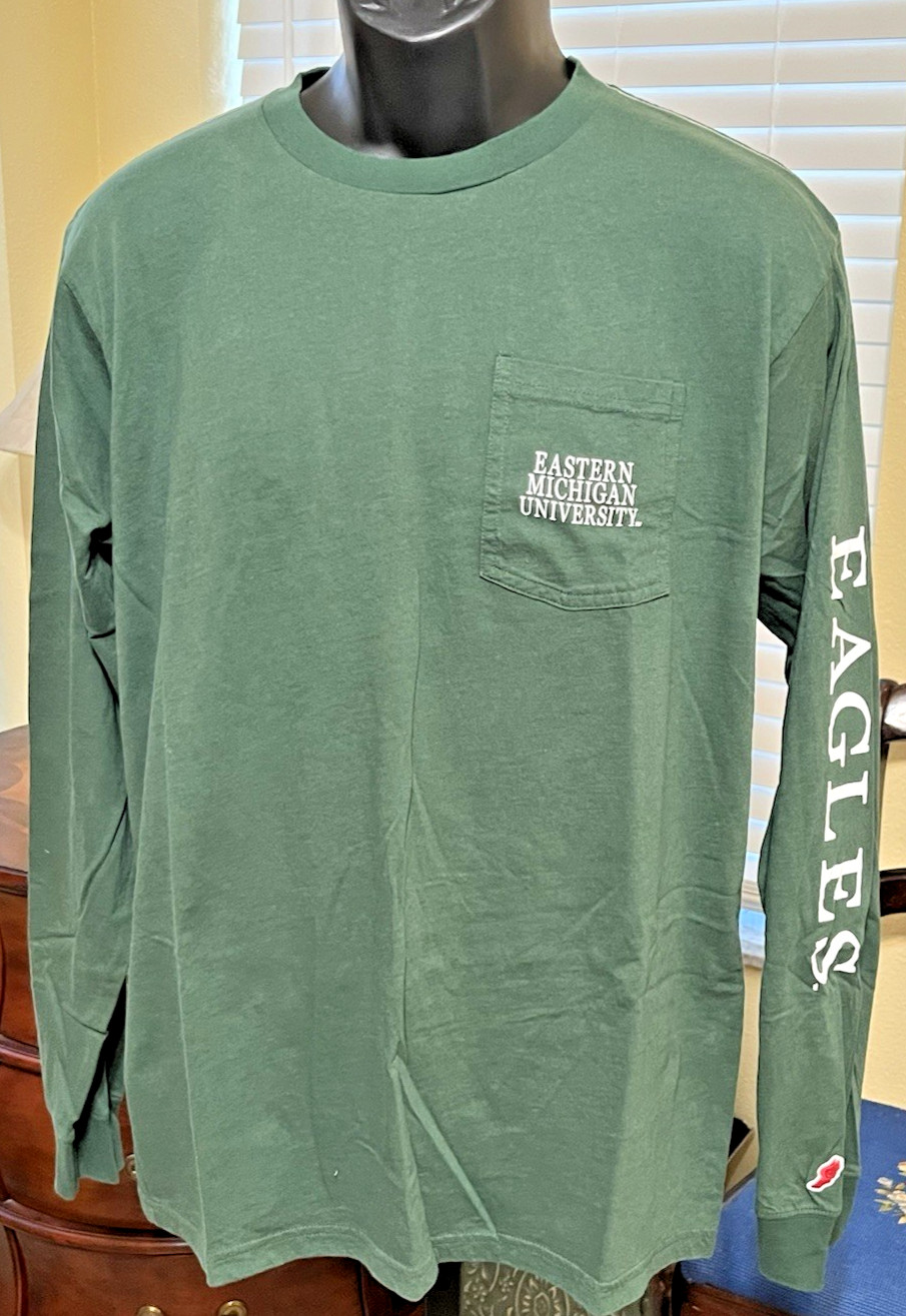 League 91 Eastern Michigan University LS Shirt Sz XL Front, Back & Arm Designs