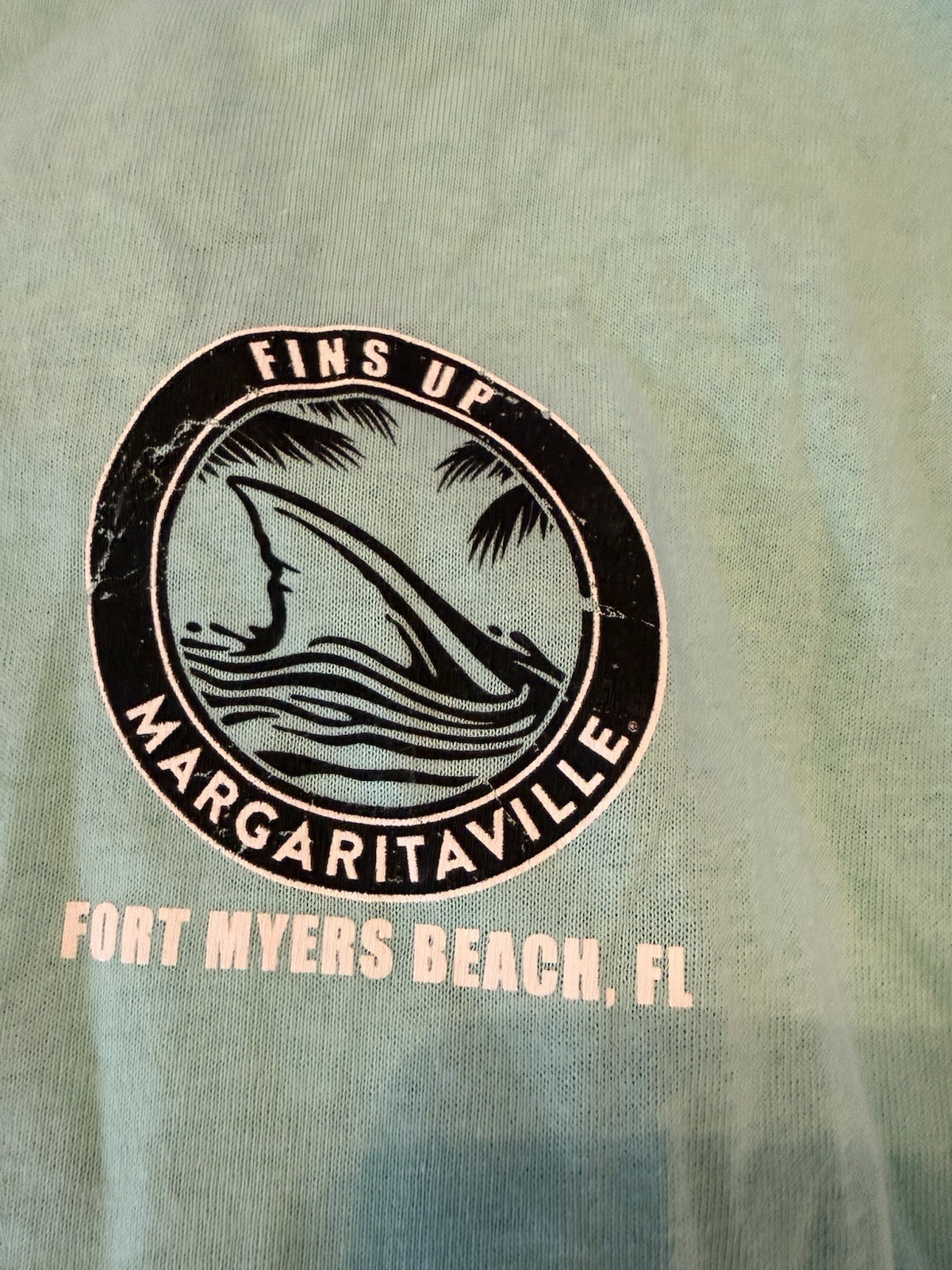 Margaritaville Fins Up Shark Celadon Long Sleeve Men&rsquo;s T-Shirt Cotton Size M
